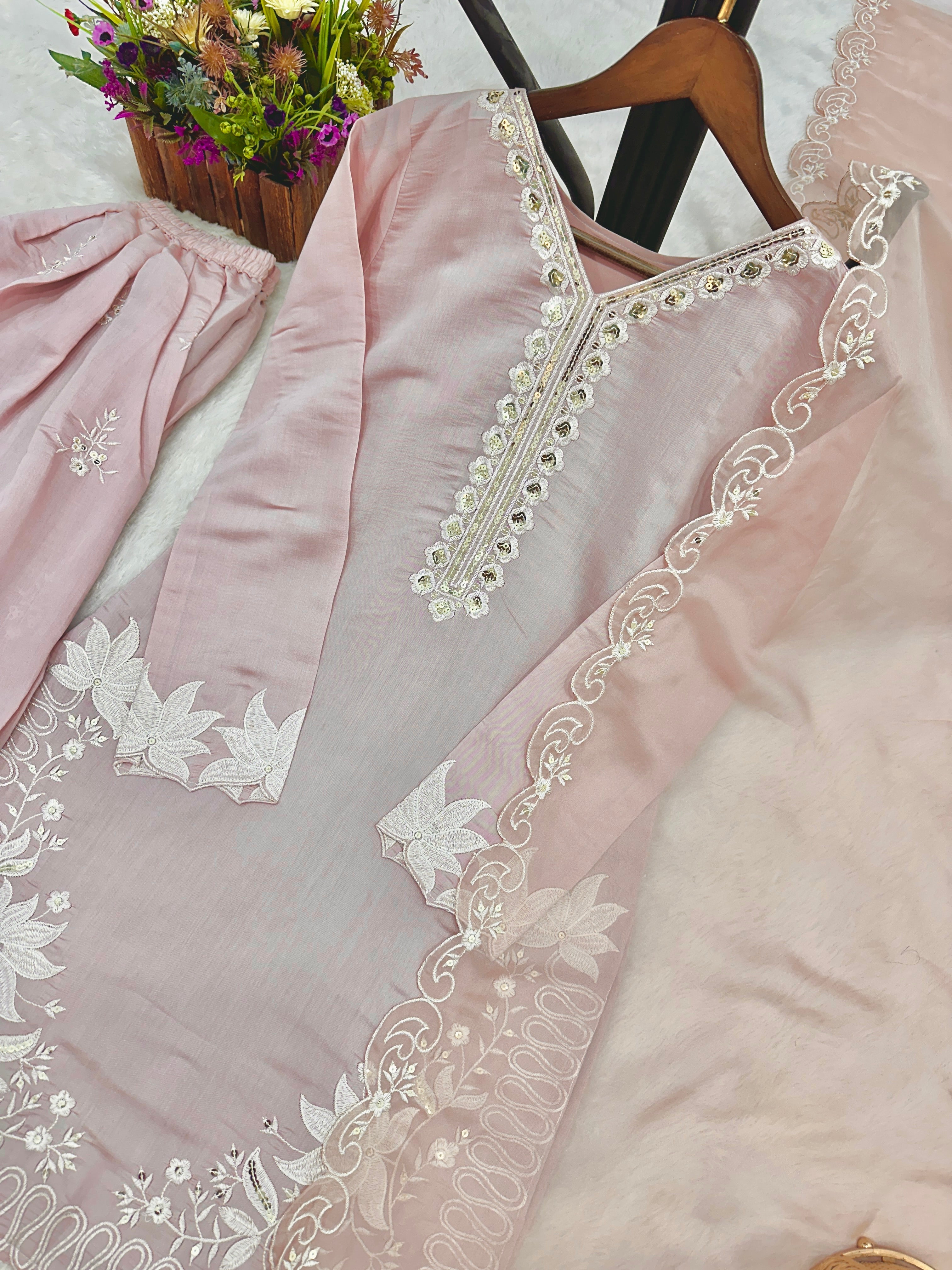 Beautiful Suit With Embroidery Thread And Sequence Work