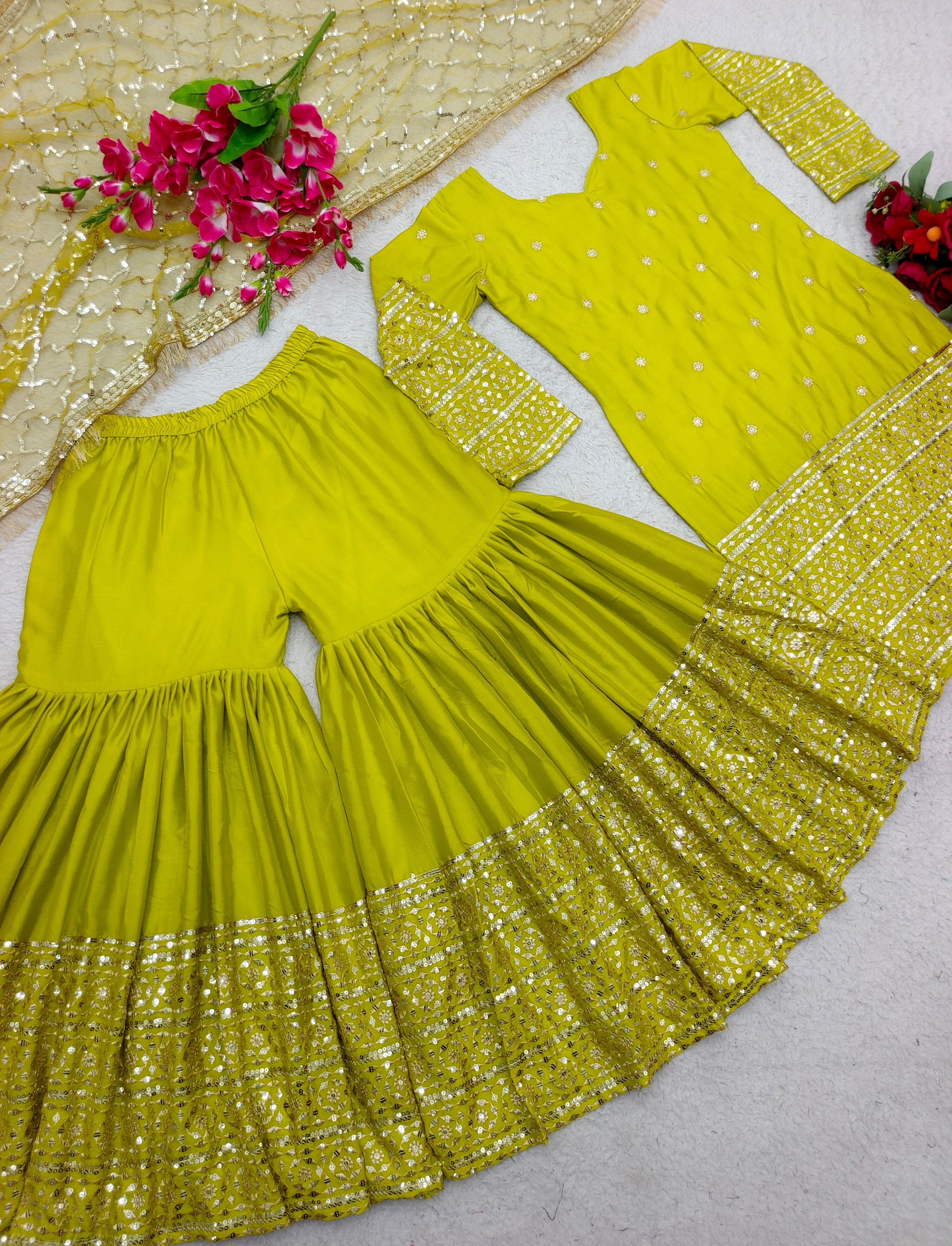Designer Party Wear Top-Sarara With Dupatta With Embroidery Work