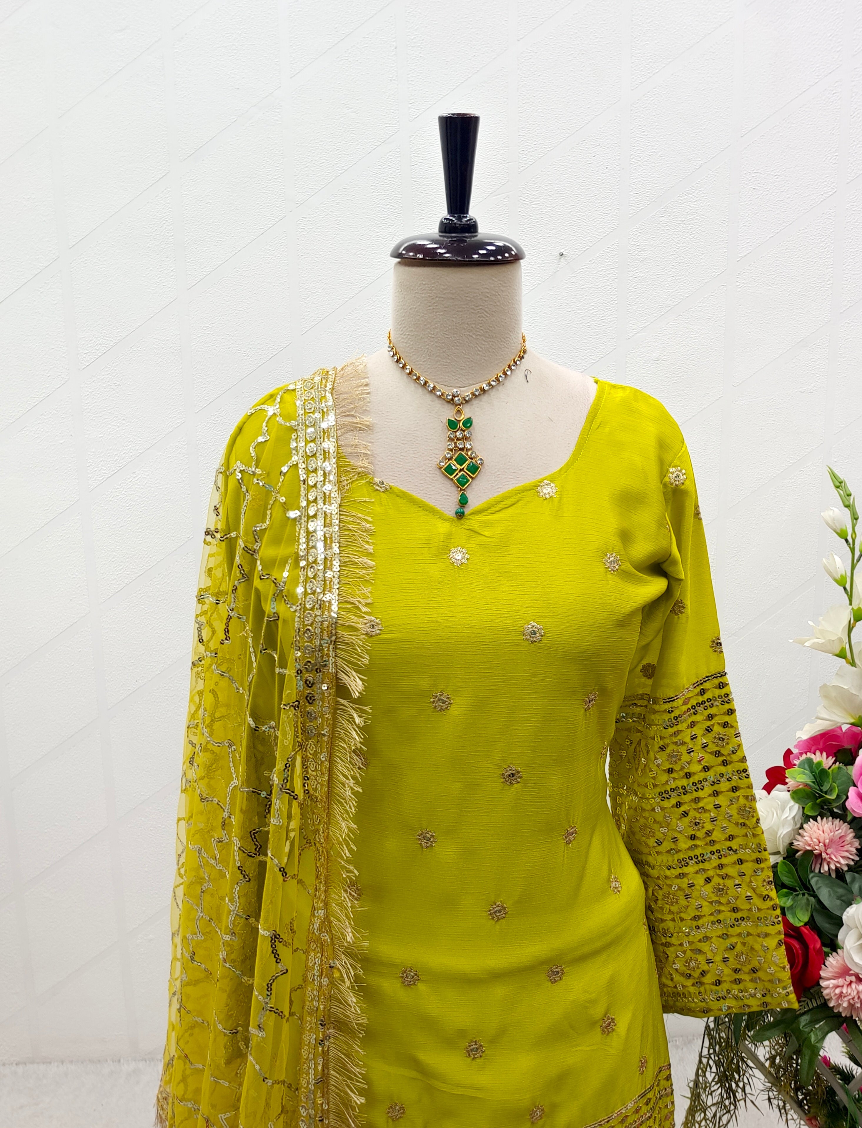 Designer Party Wear Top-Sarara With Dupatta With Embroidery Work
