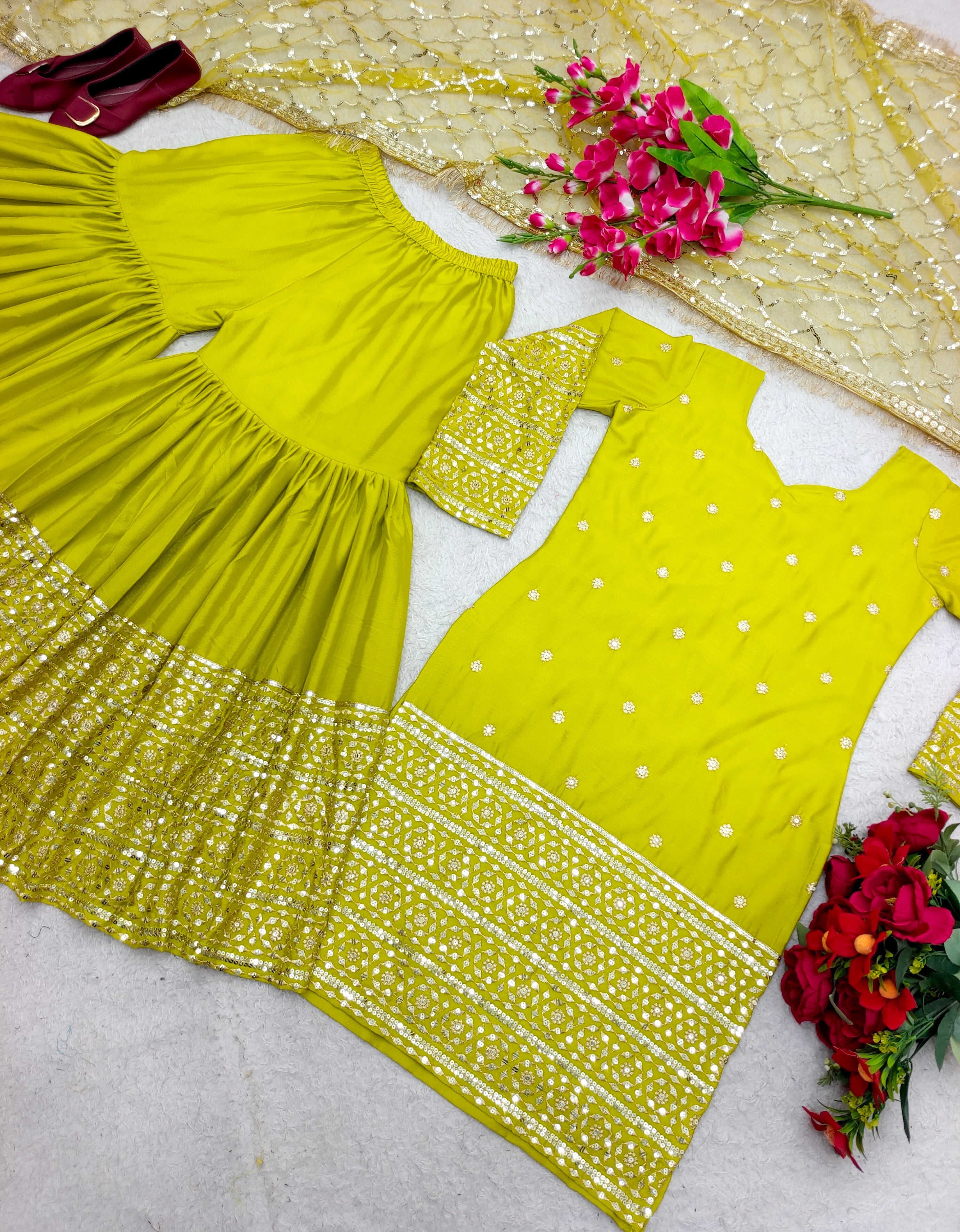 Designer Party Wear Top-Sarara With Dupatta With Embroidery Work