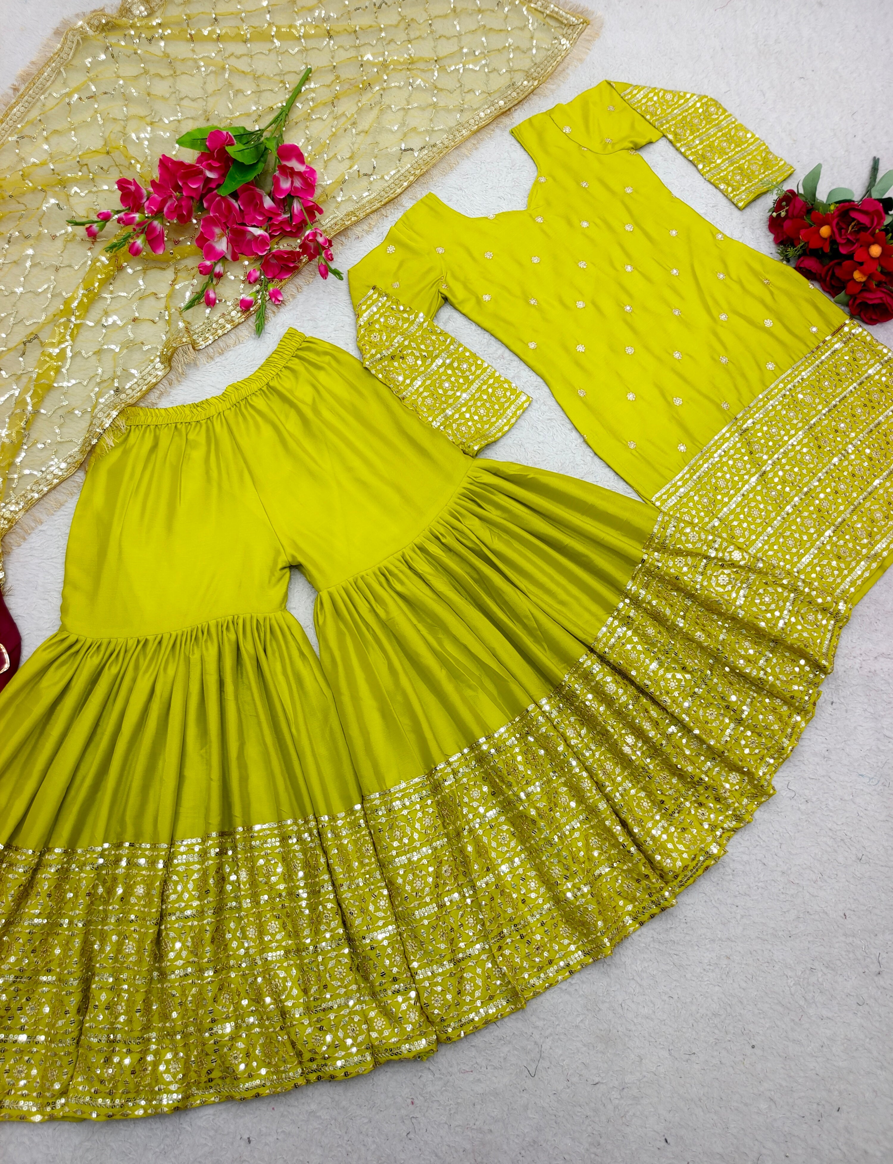 Designer Party Wear Top-Sarara With Dupatta With Embroidery Work