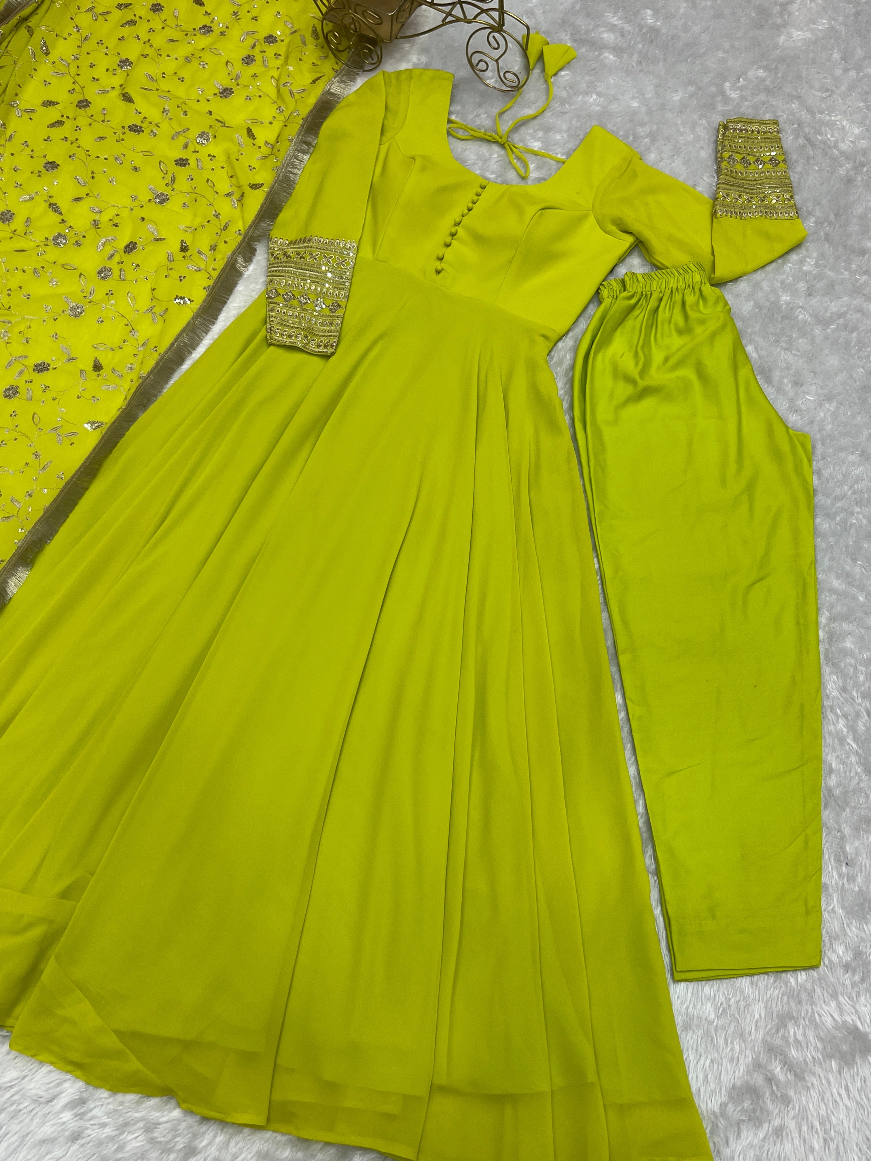 Designer Party Wear Anarkali Gown Pent And Dupatta