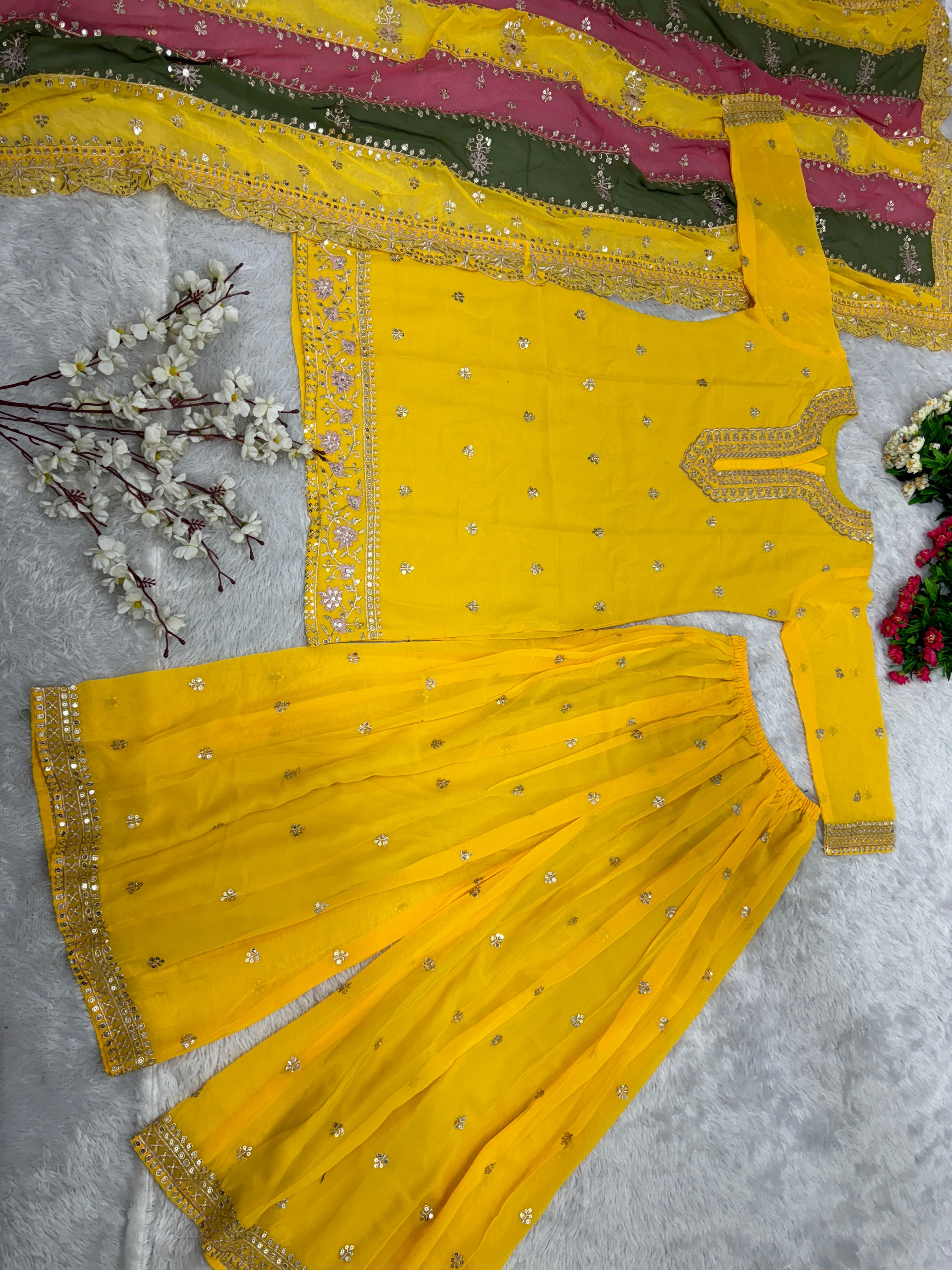 Designer Party Wear Top And Plazzo With Dupatta With Sequence Work