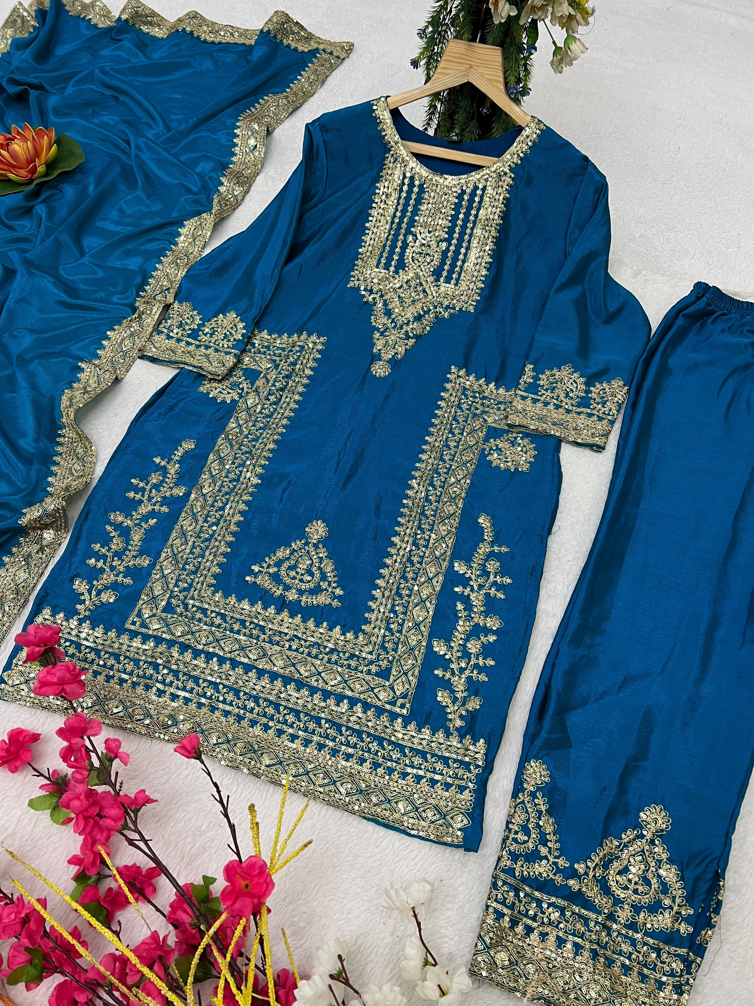 Designer Party Wear Top-Bottom And Beautiful Dupatta