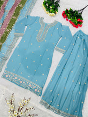 Designer Party Wear Top And Plazzo With Dupatta With Sequence Work