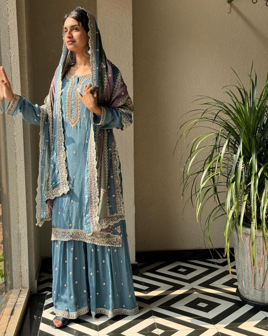 Designer Party Wear Top And Plazzo With Dupatta With Sequence Work