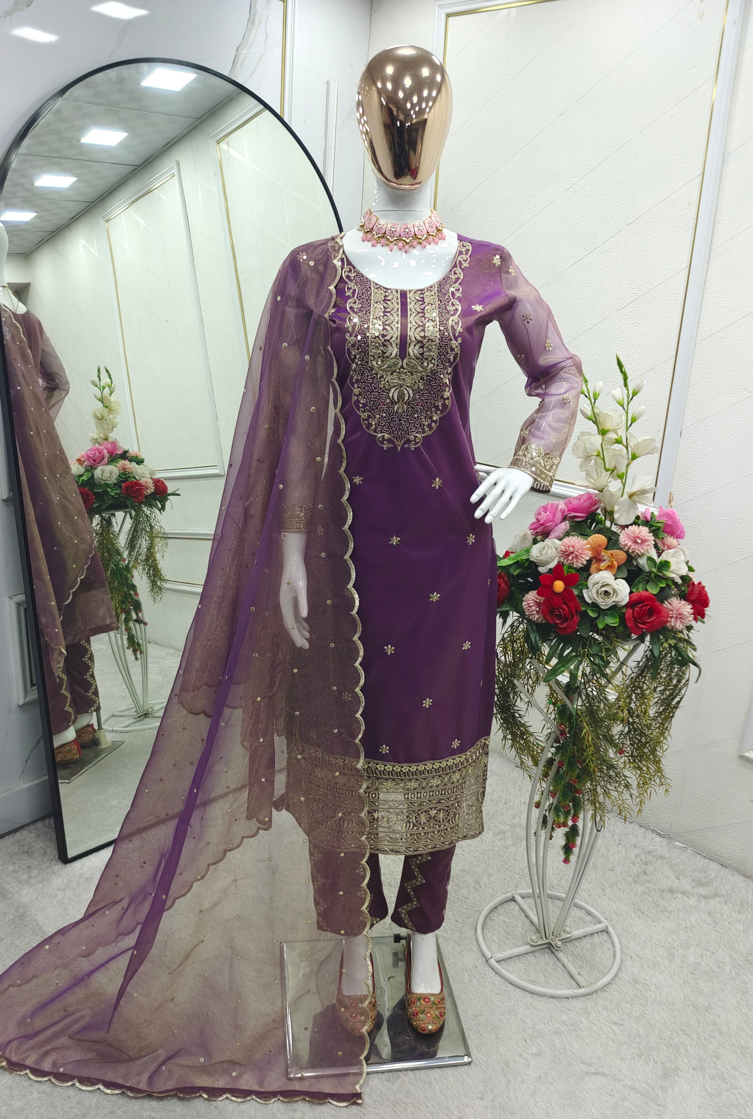 Party Wear Top-Pent And Dupatta With Embroidery Sequence Work