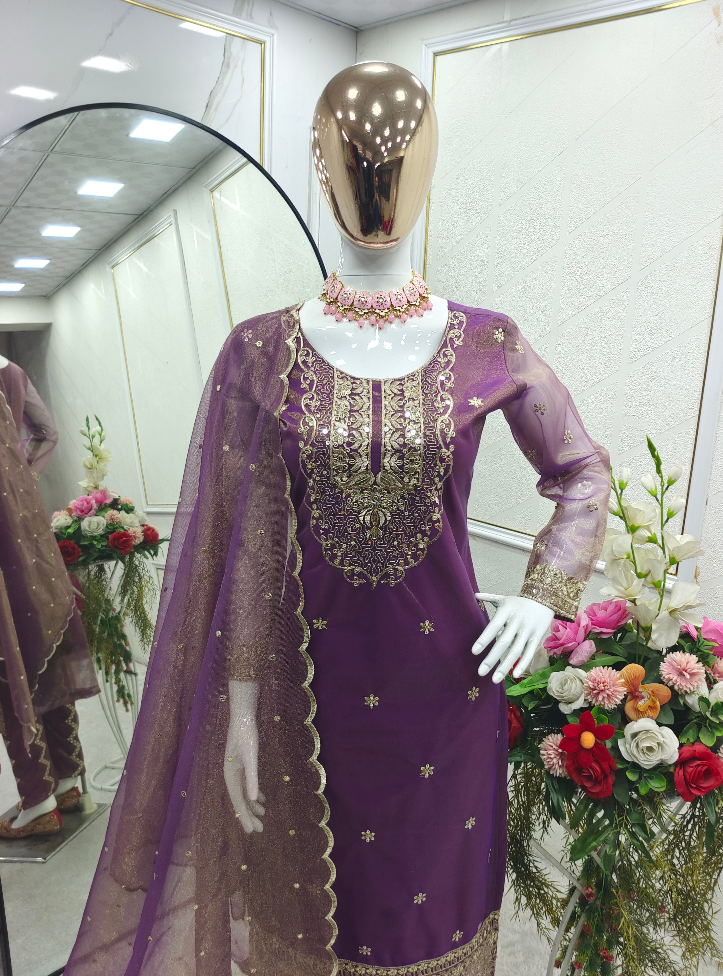 Party Wear Top-Pent And Dupatta With Embroidery Sequence Work