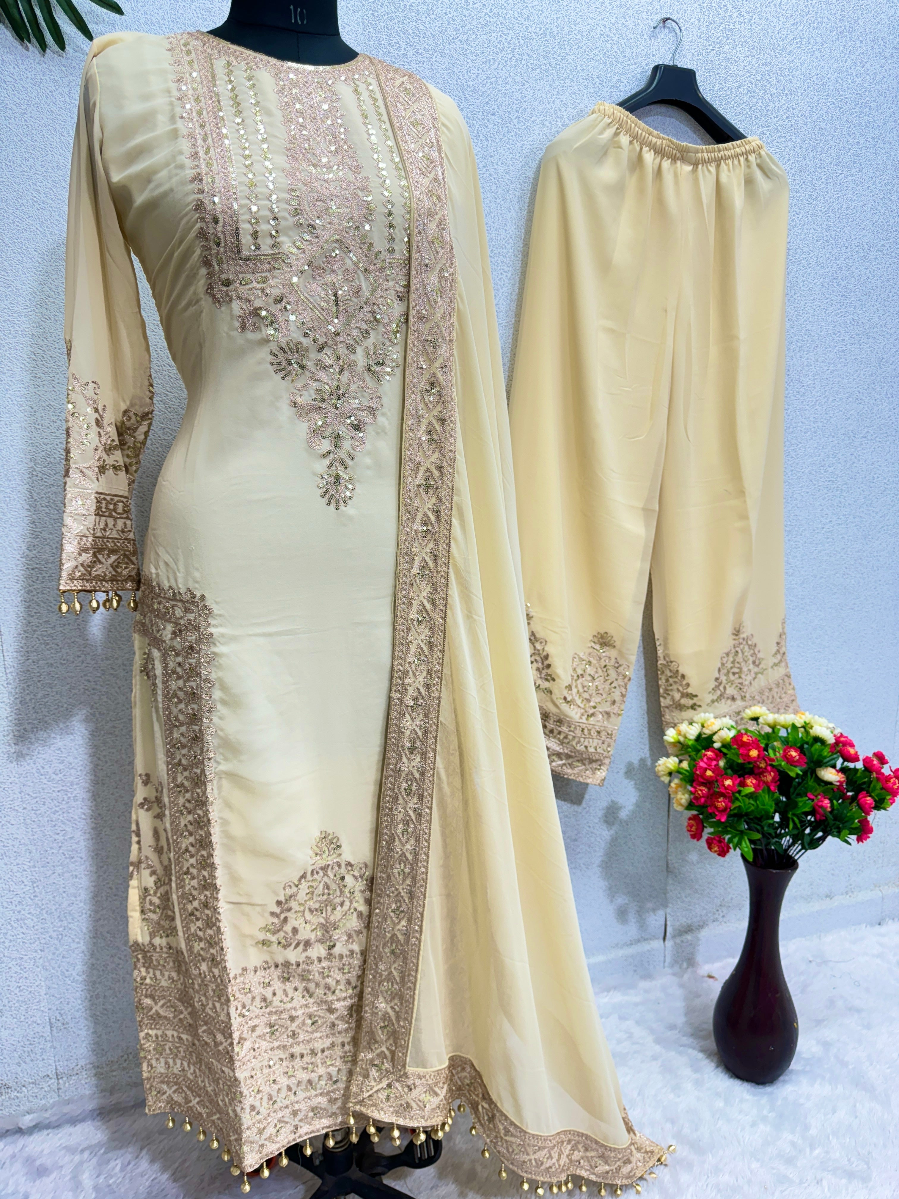 Beautiful Party Wear Top And Plazzo With Dupatta