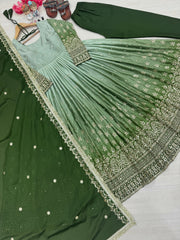 Beautiful Party Wear Look Anarkali Gown, Dupatta & Bottom Set