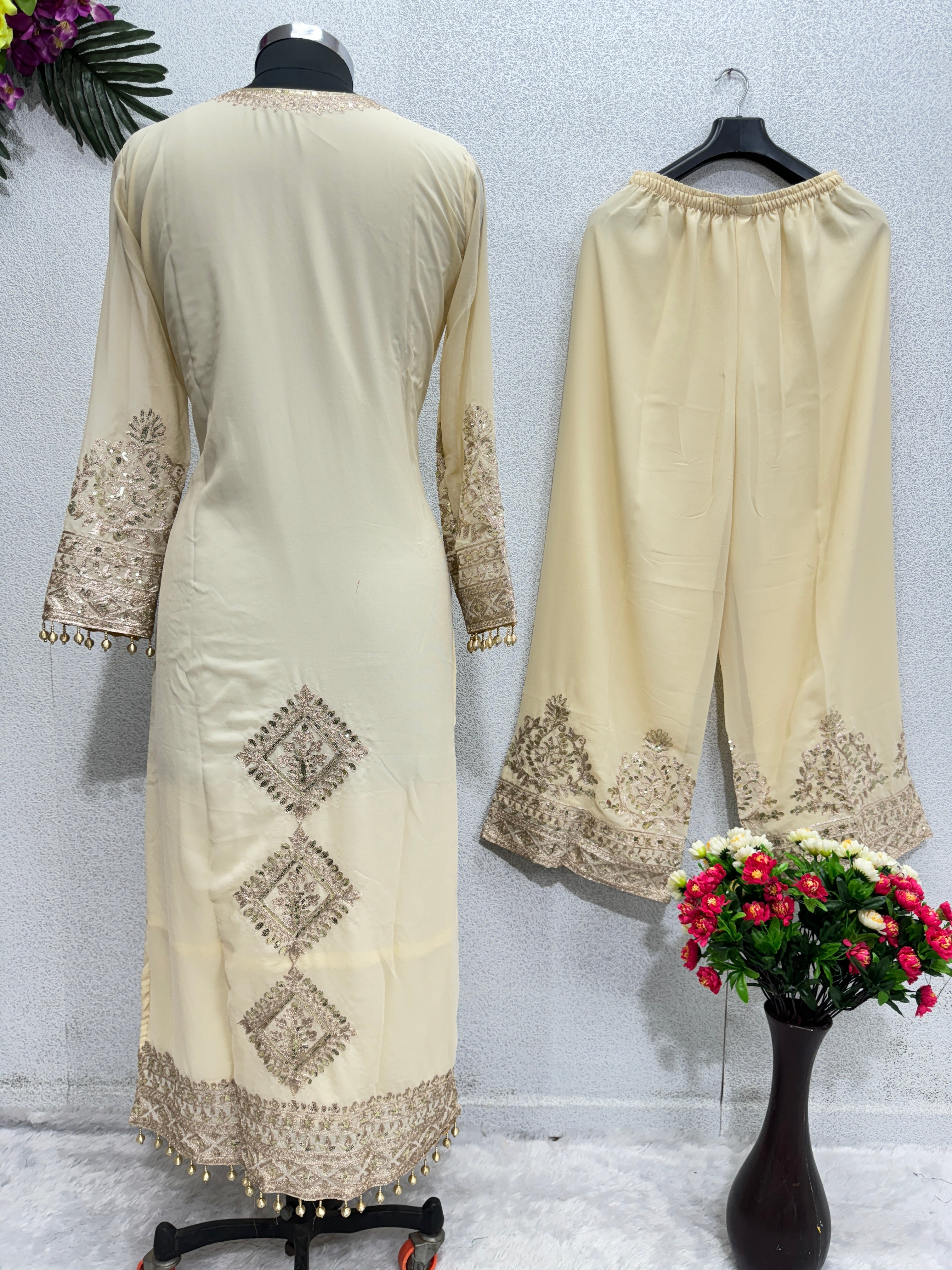 Beautiful Party Wear Top And Plazzo With Dupatta