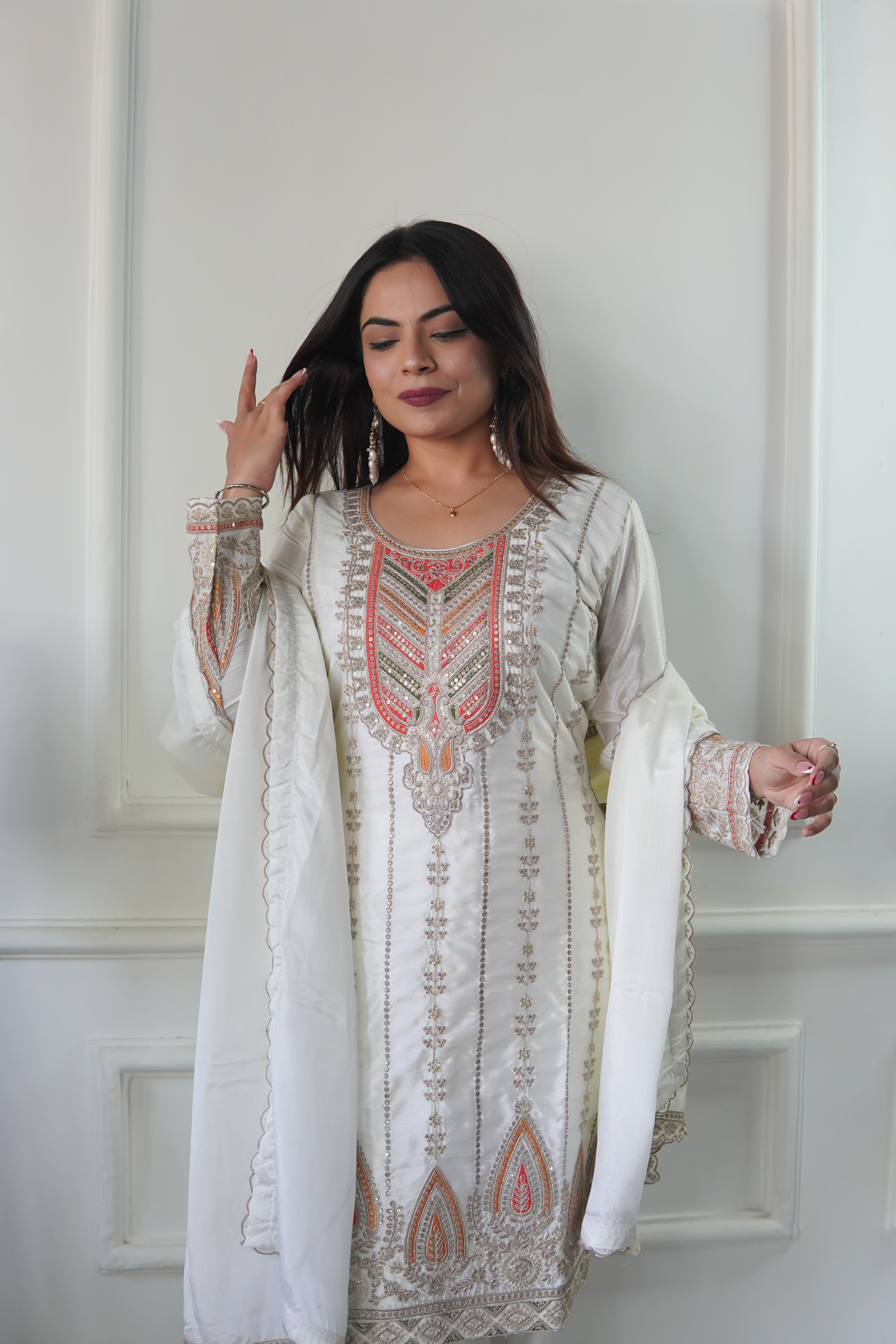 Designer Party Wear Top-Pent And Dupatta With Sequence Work