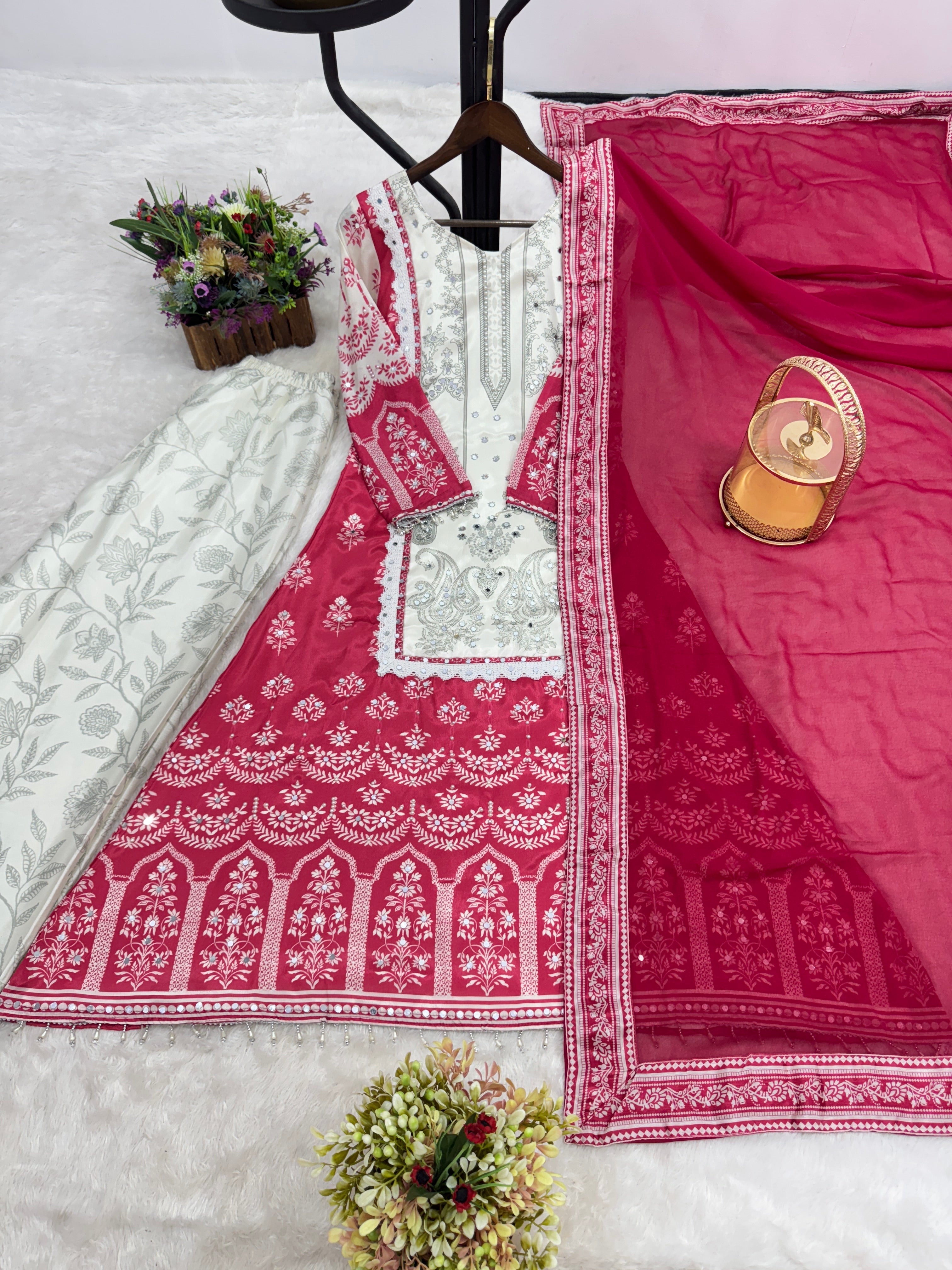 Designer Party Wear Fancy Top-Plazzo And Dupatta