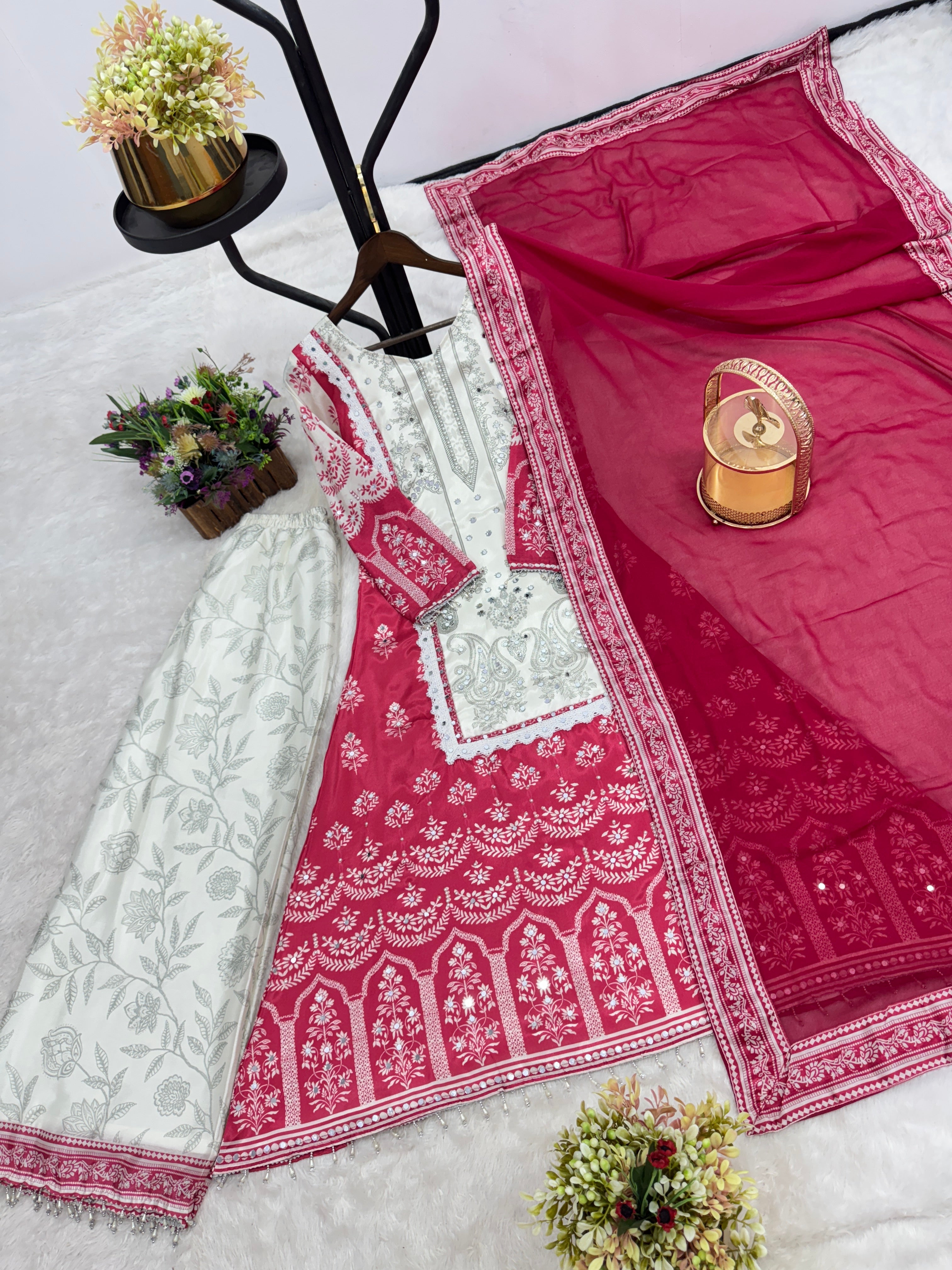 Designer Party Wear Fancy Top-Plazzo And Dupatta