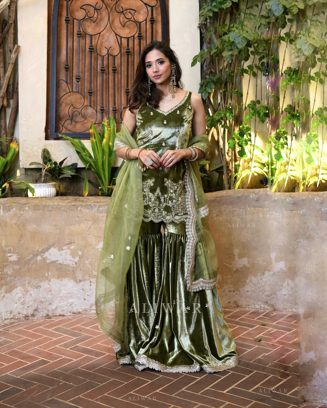 Party Wear Beautiful Suit Sharara And Dupatta Witt Moti Hand Work