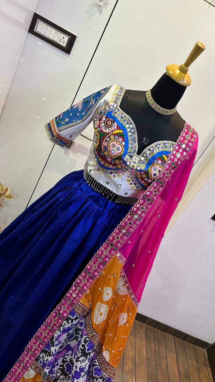 Navratri Special Lehenga Choli With Real Mirror Work & Thread Embroidery Work