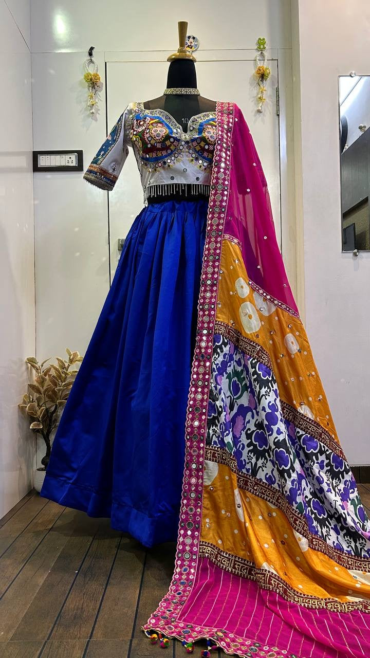 Navratri Special Lehenga Choli With Real Mirror Work & Thread Embroidery Work