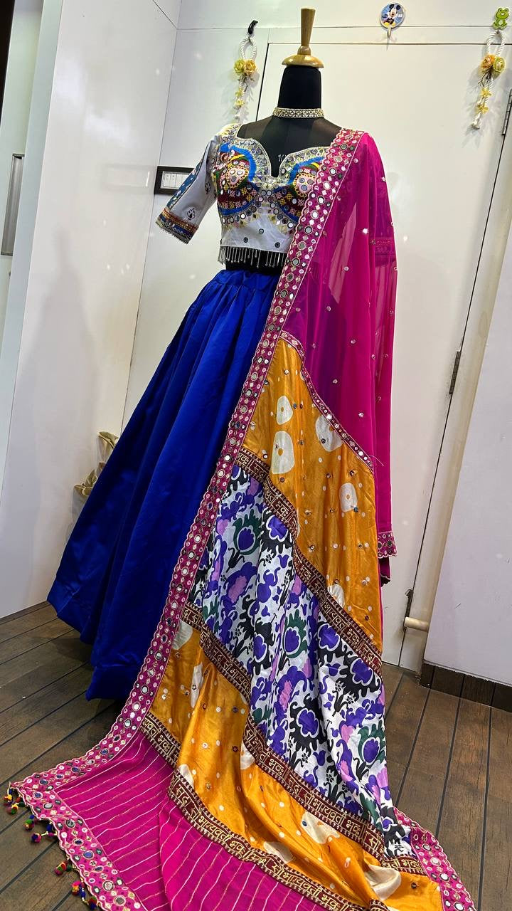 Navratri Special Lehenga Choli With Real Mirror Work & Thread Embroidery Work