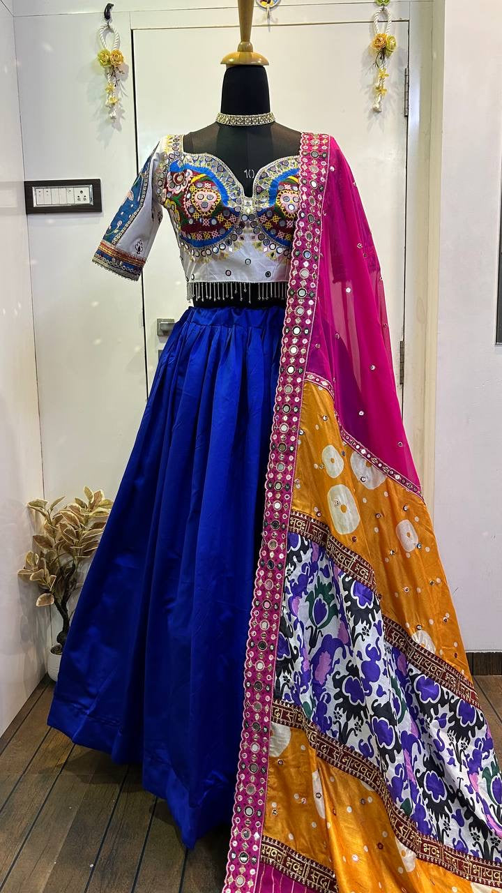 Navratri Special Lehenga Choli With Real Mirror Work & Thread Embroidery Work