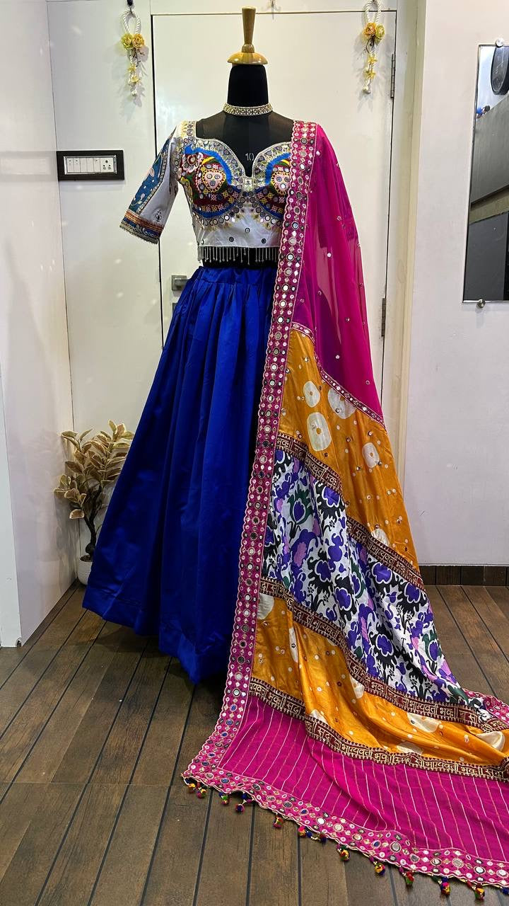 Navratri Special Lehenga Choli With Real Mirror Work & Thread Embroidery Work