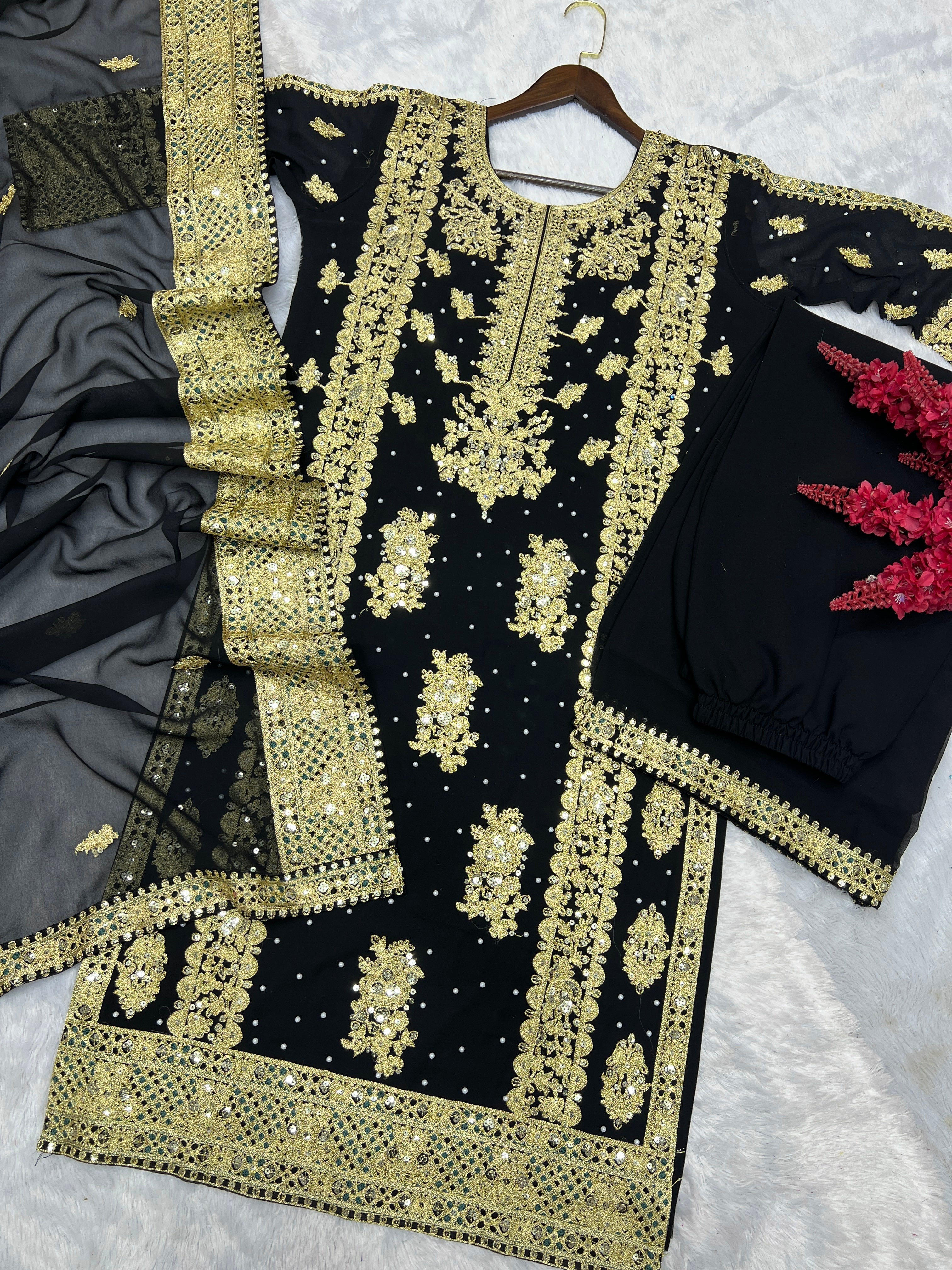 Top - Plazzo With Dupatta With Embroidery Sequins Work