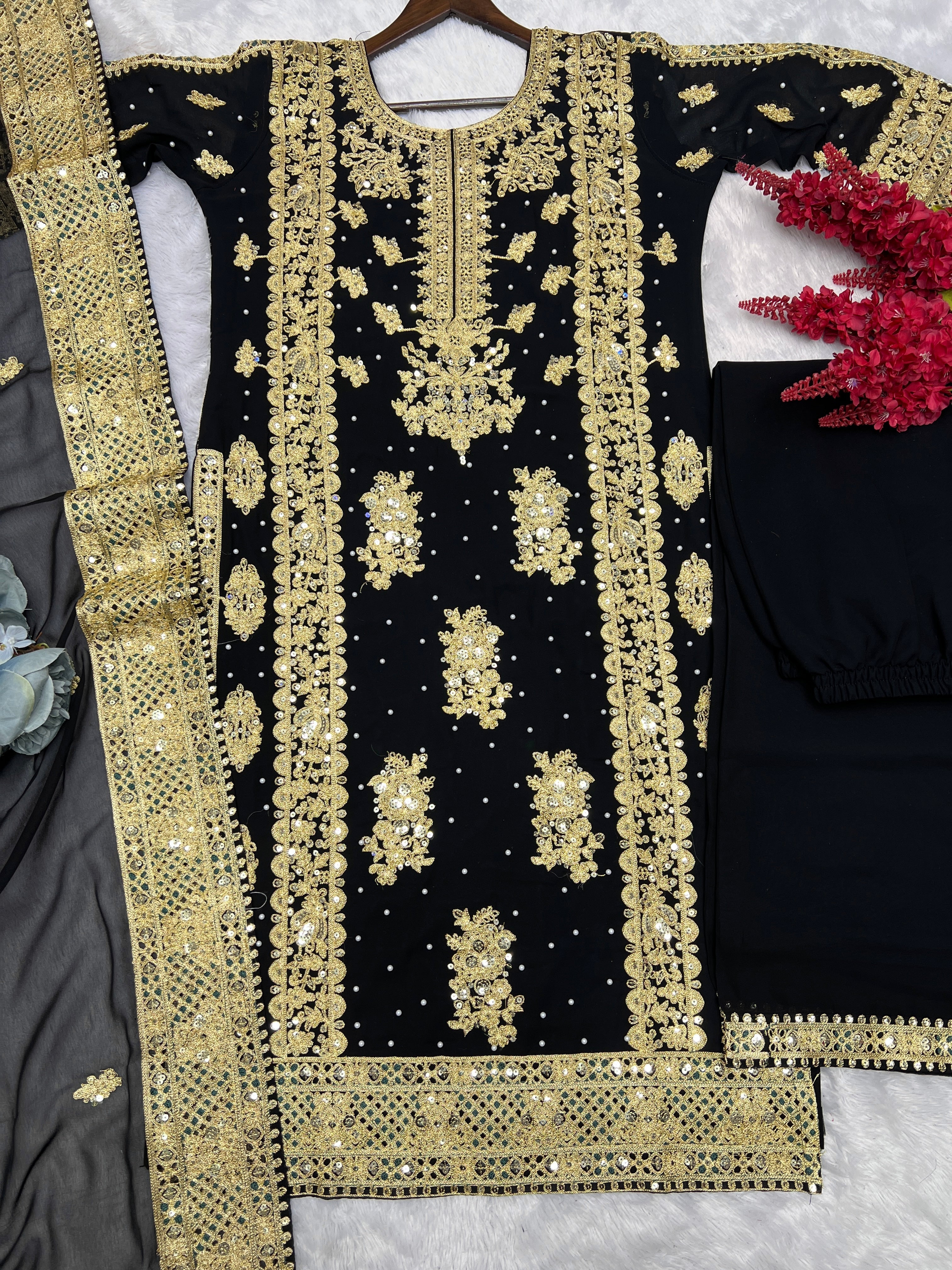 Top - Plazzo With Dupatta With Embroidery Sequins Work