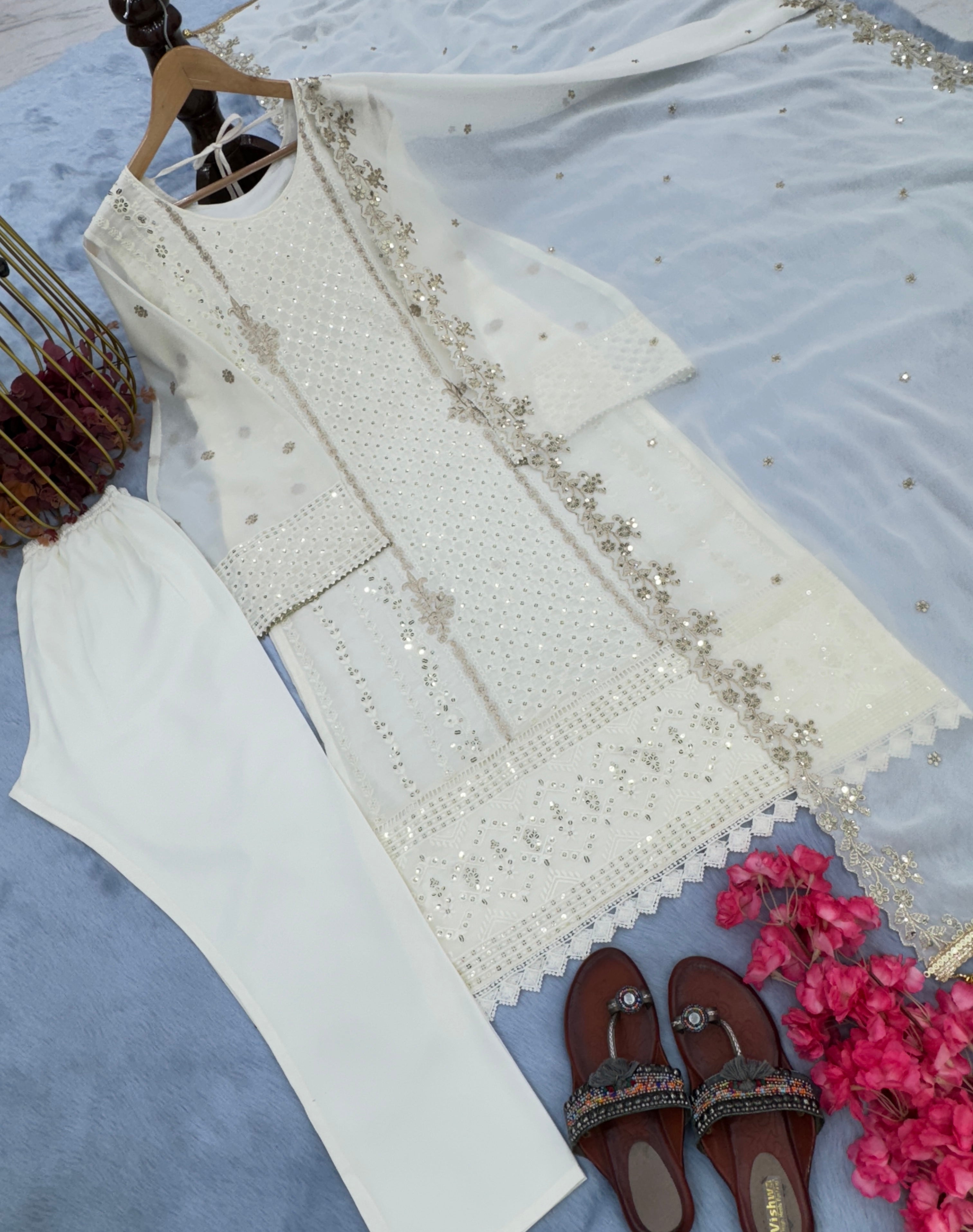 Designer Party Wear Look Top Bottom & Dupatta Set