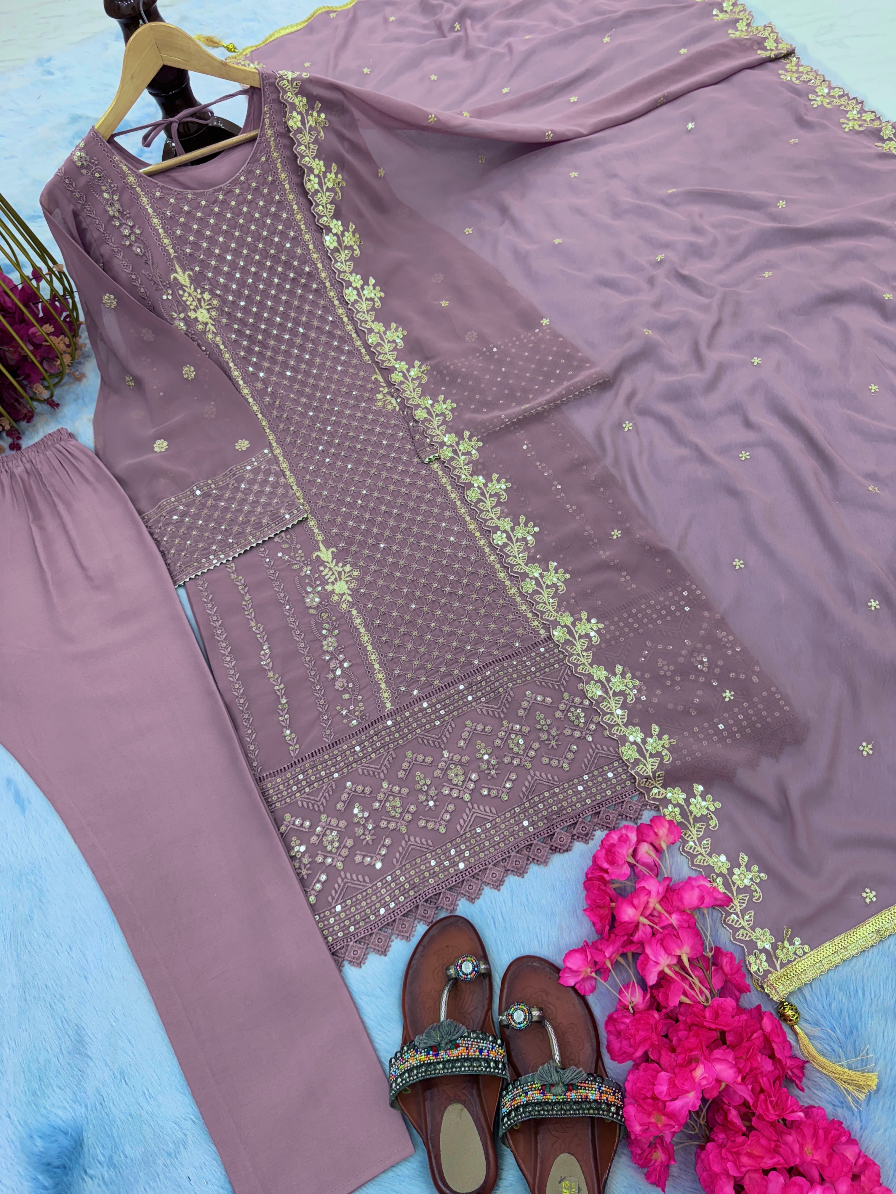 Designer Party Wear Top Bottom & Dupatta With Embroidery Sequence Work