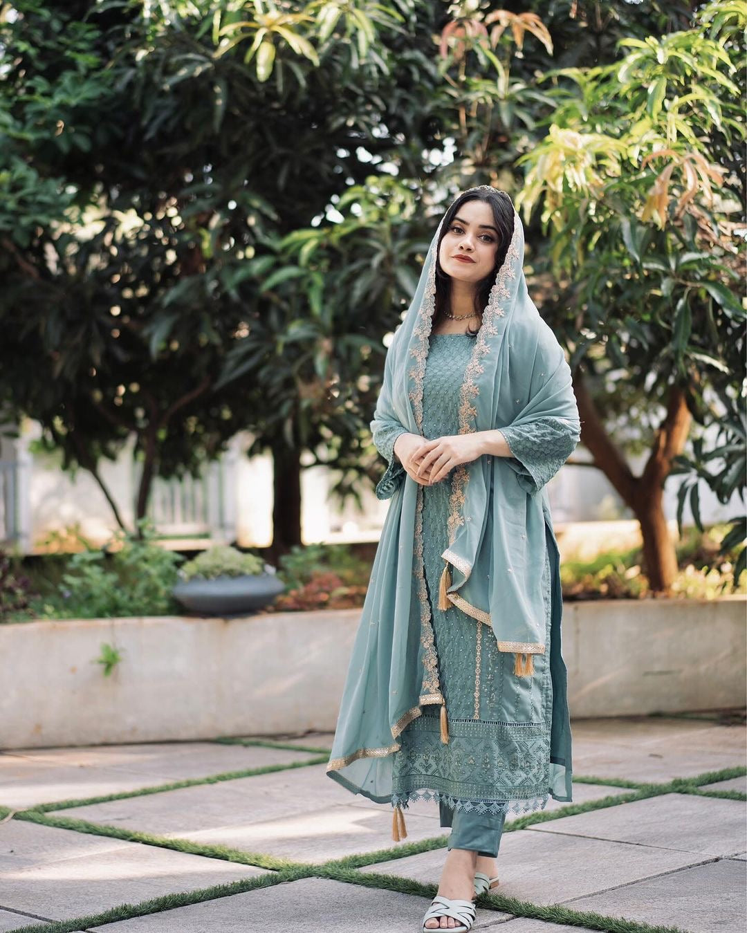 Designer Party Wear Top Bottom & Dupatta With Embroidery Sequence Work