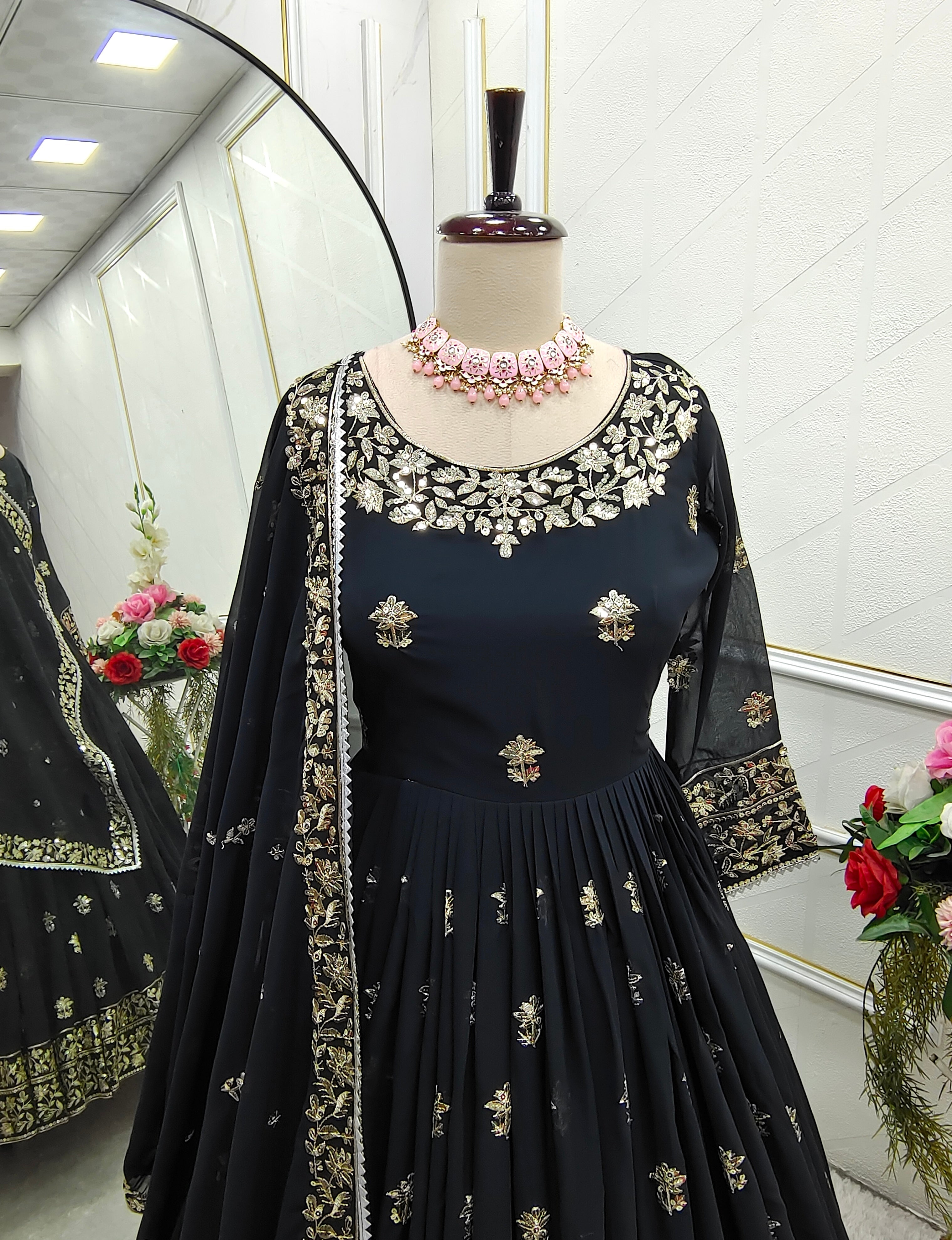 Beautiful Party Wear Gown -Pent And Dupatta With Embroidery Sequence Work