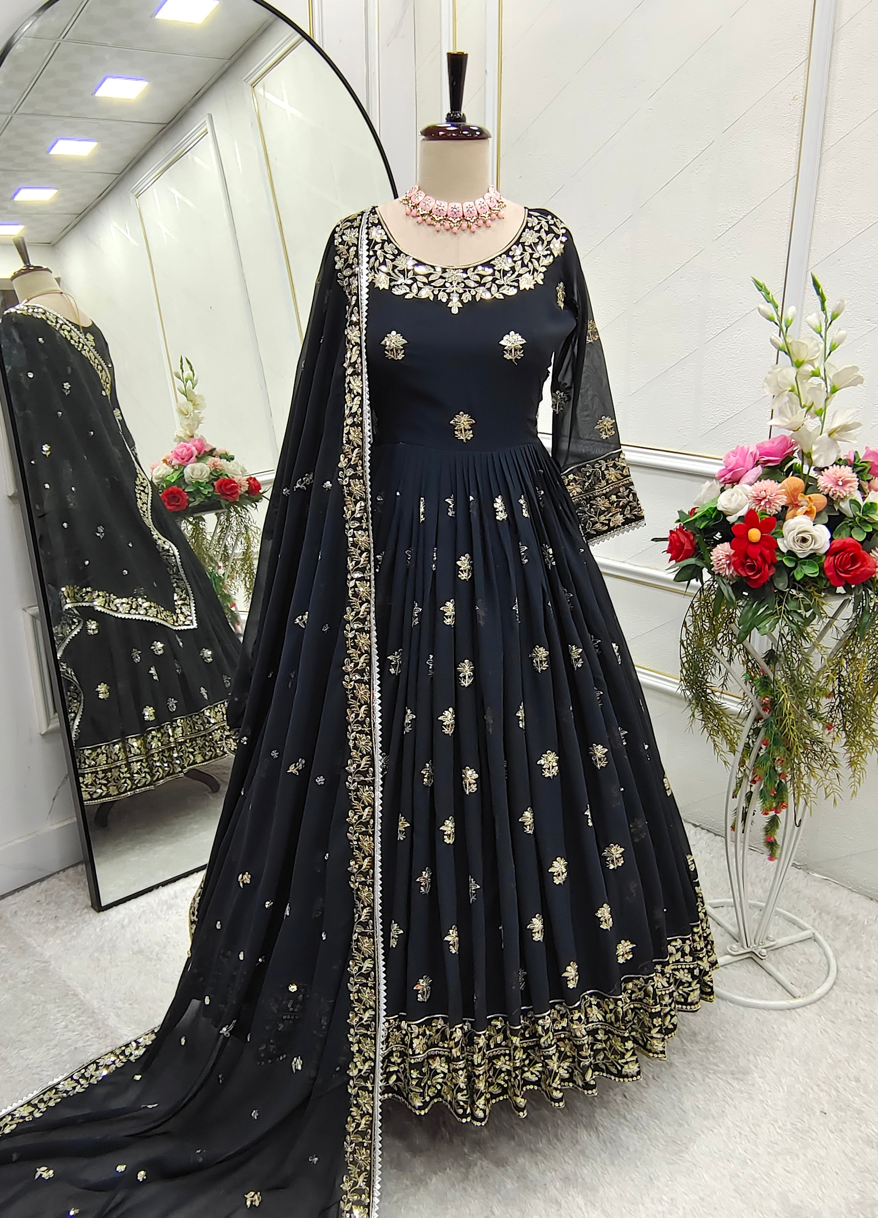 Beautiful Party Wear Gown -Pent And Dupatta With Embroidery Sequence Work
