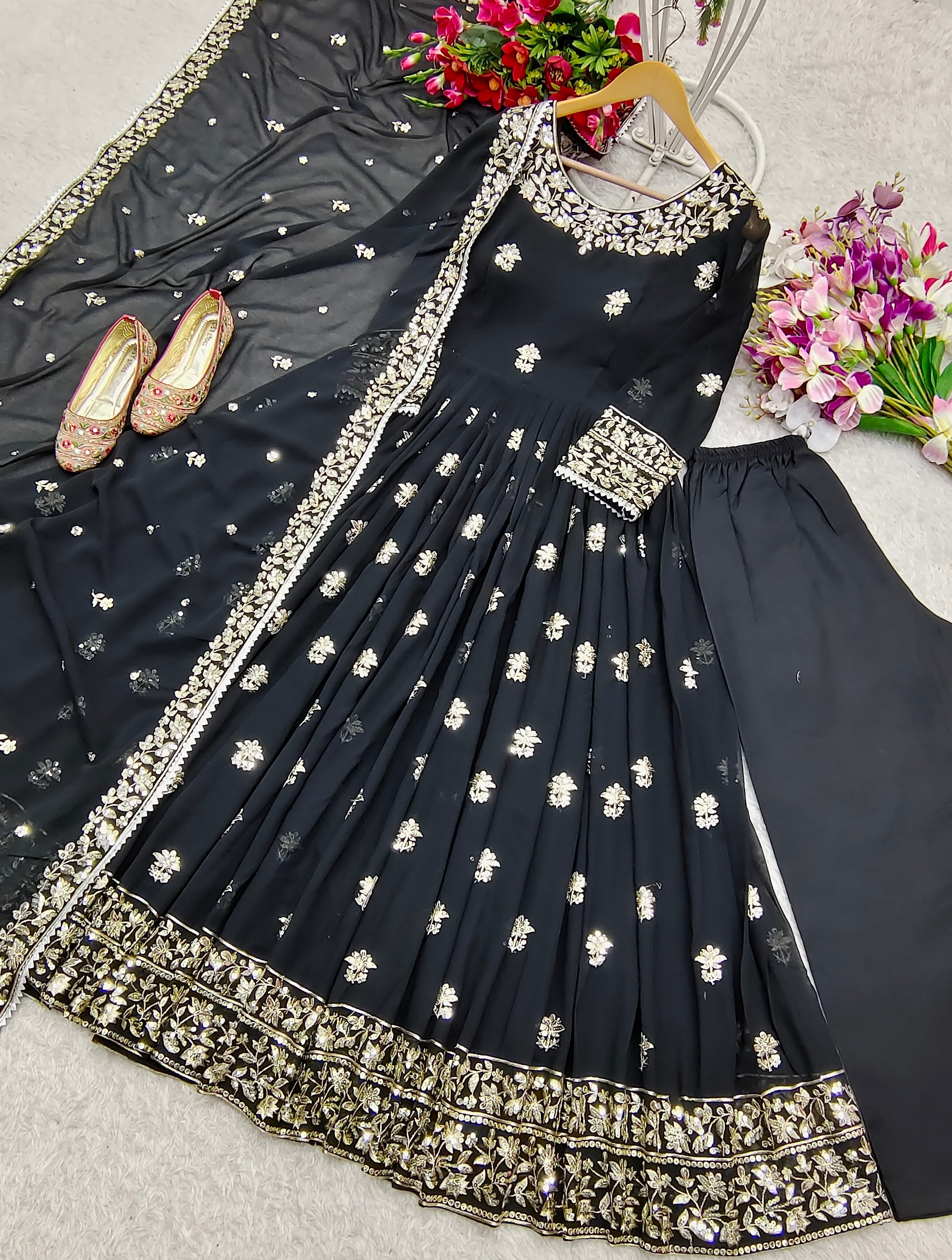 Beautiful Party Wear Gown -Pent And Dupatta With Embroidery Sequence Work