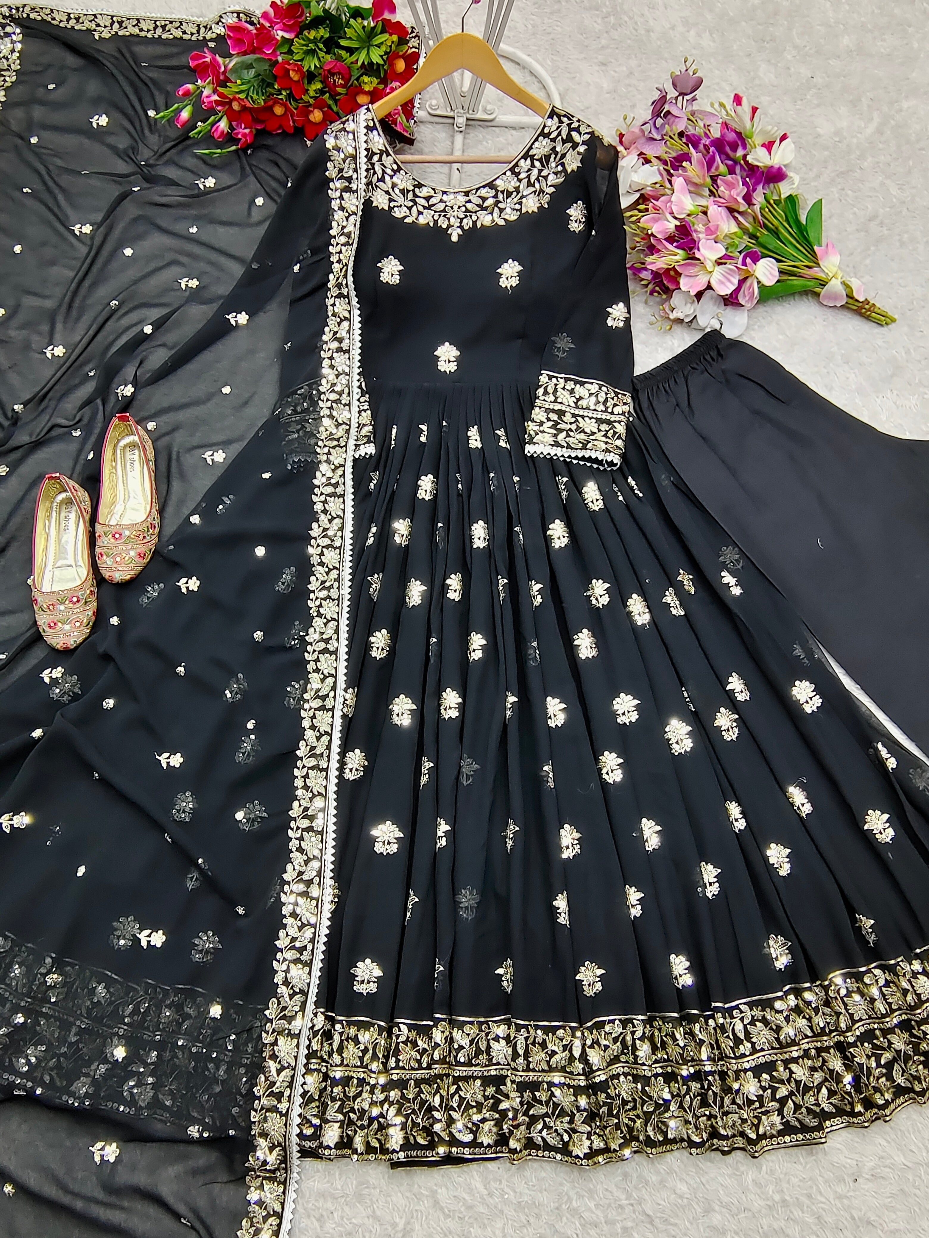 Beautiful Party Wear Gown -Pent And Dupatta With Embroidery Sequence Work