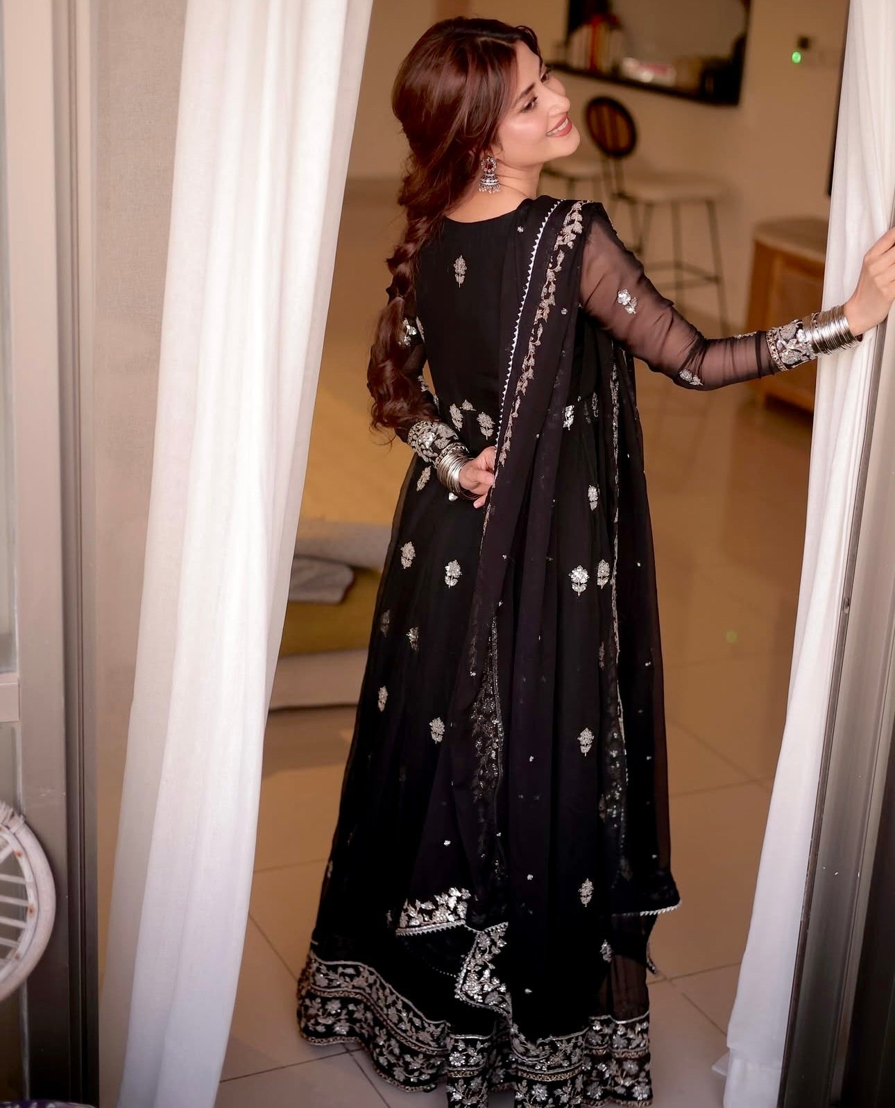 Beautiful Party Wear Gown -Pent And Dupatta With Embroidery Sequence Work