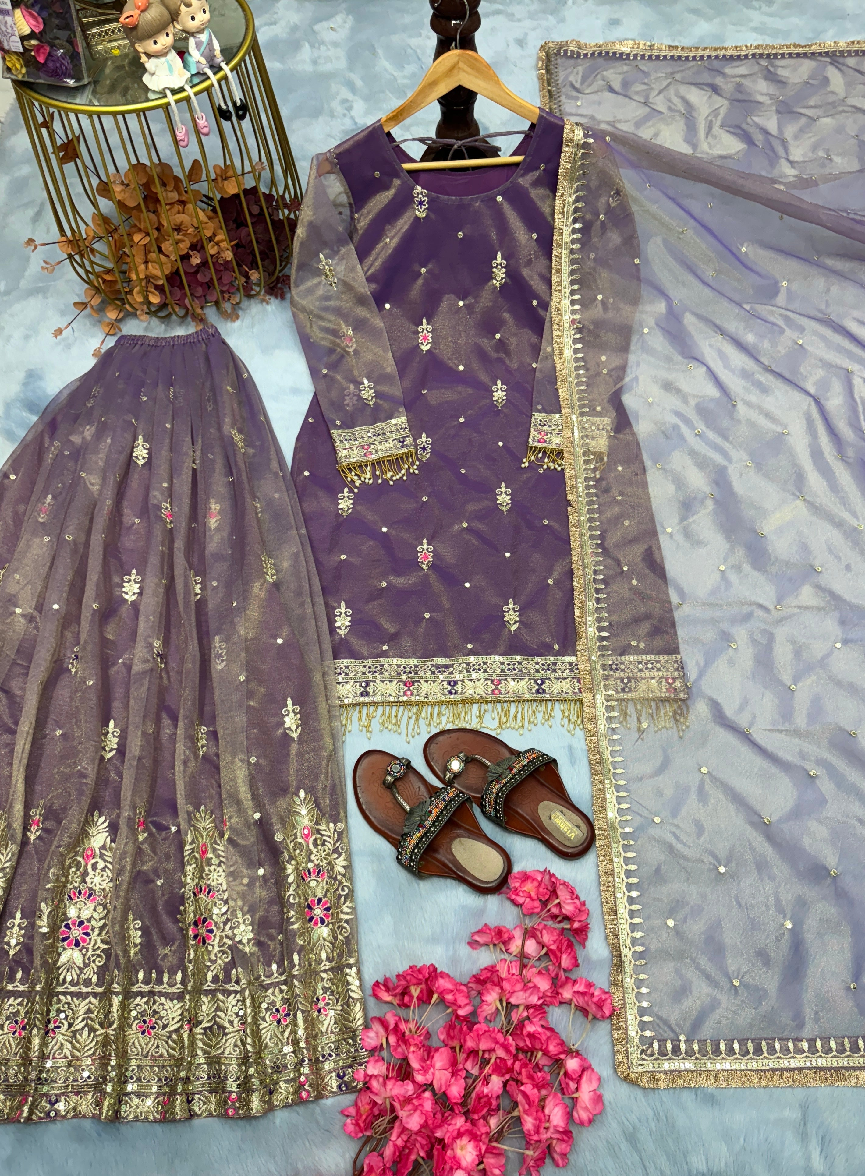 Designer Party Wear Look Top Plazzo & Dupatta Set