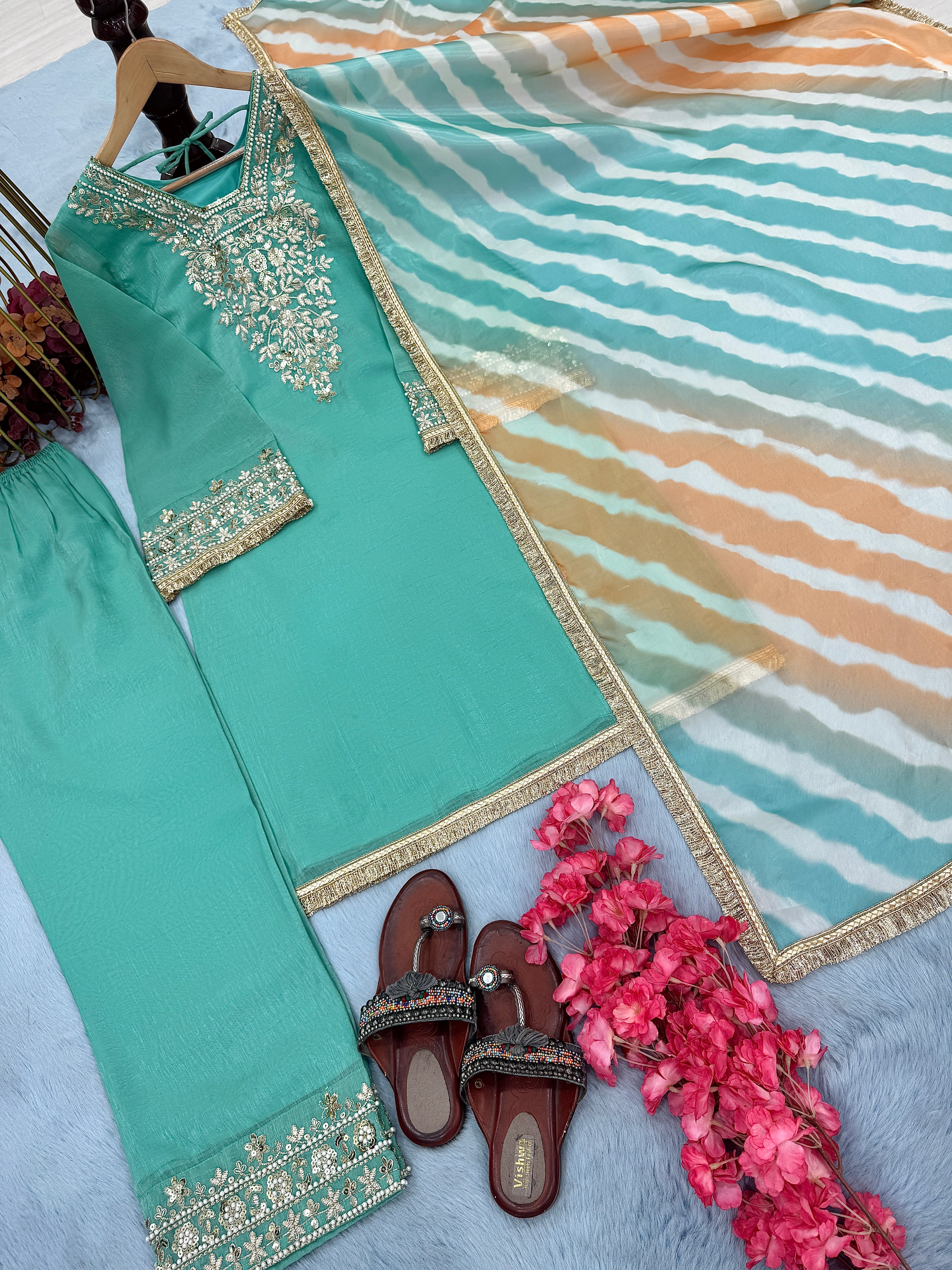 Designer Party Wear Look Top Plazzo & Dupatta Set