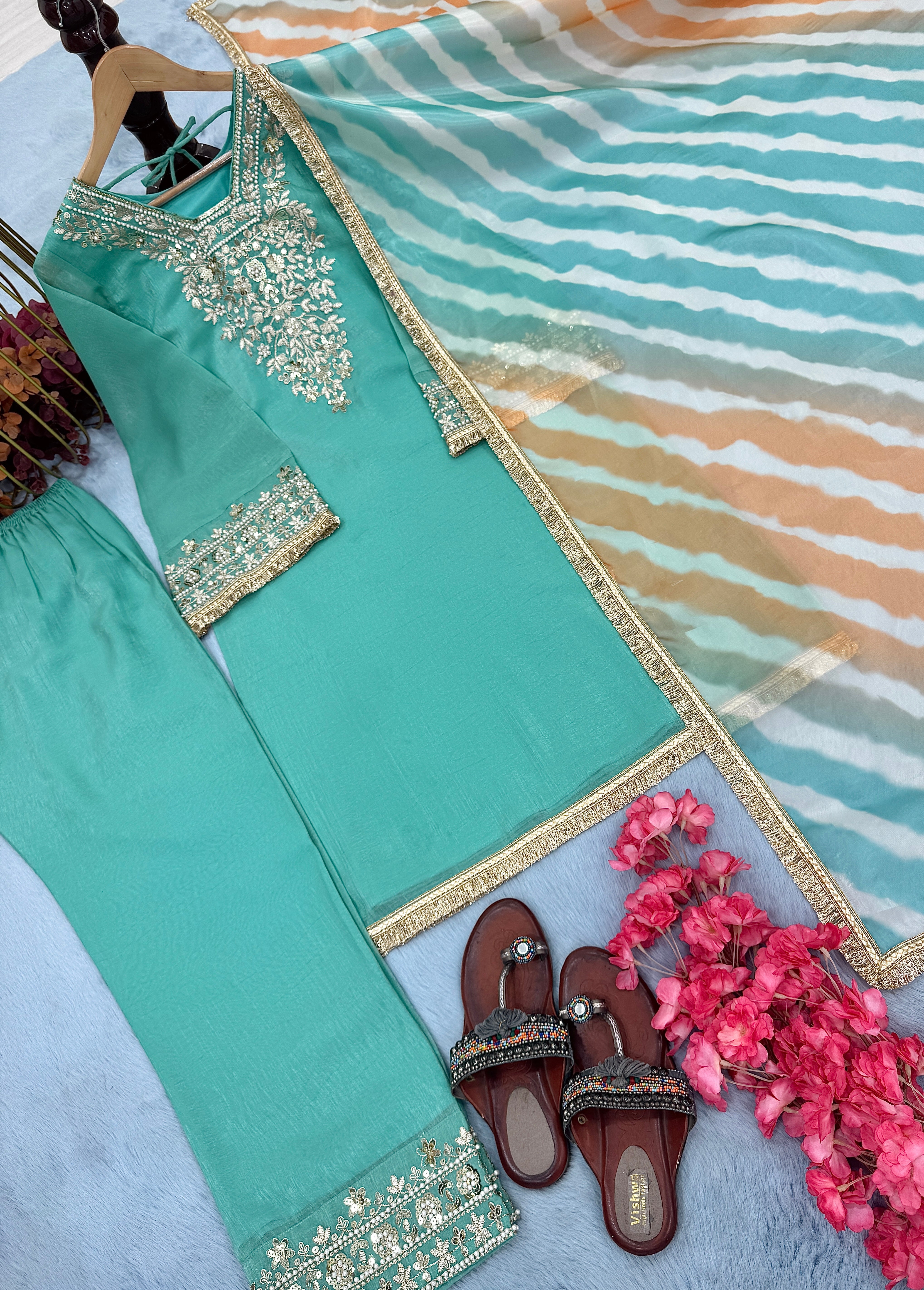 Designer Party Wear Look Top Plazzo & Dupatta Set