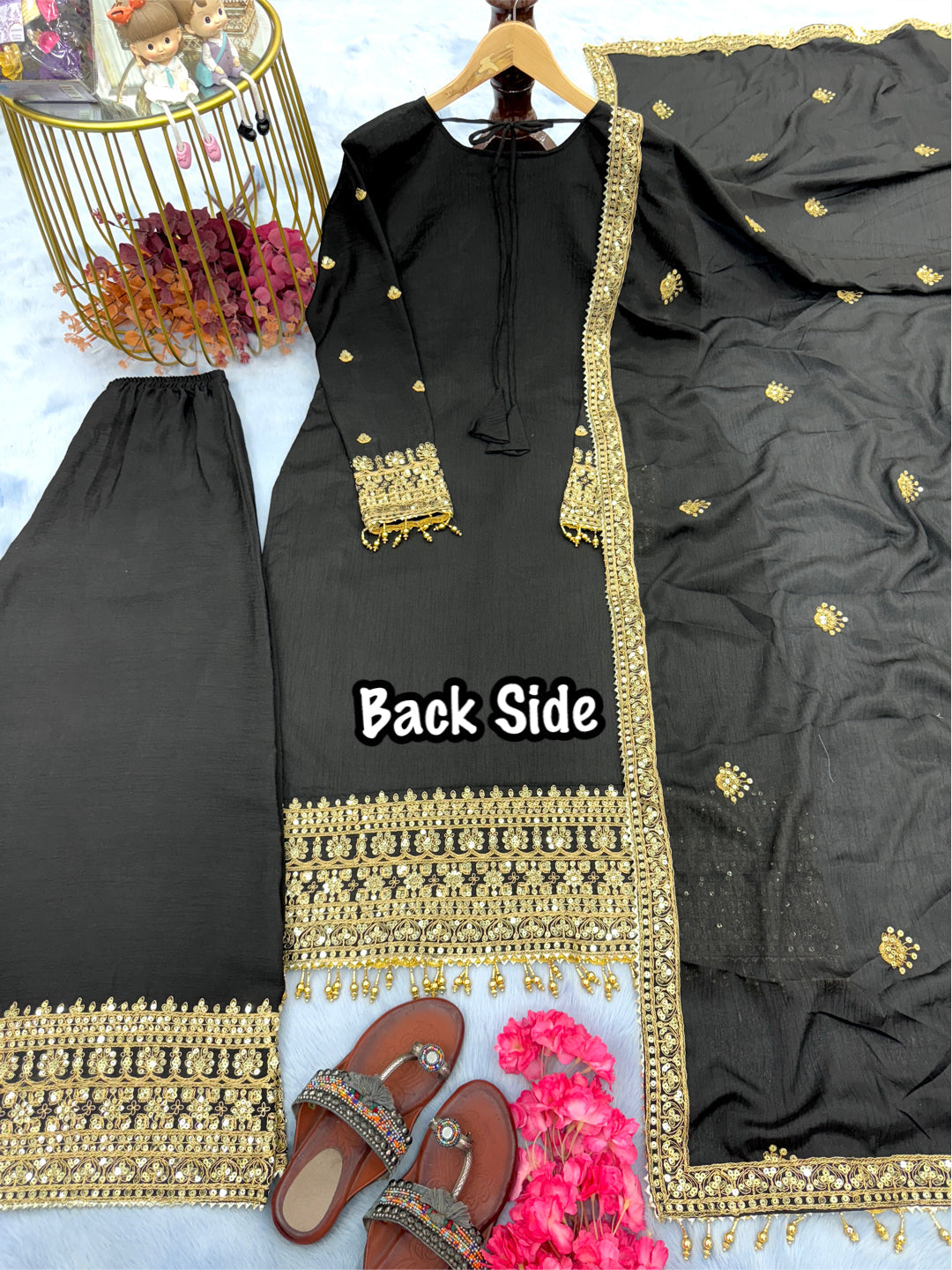Party Wear Look Pure Silk Top Plazzo & Dupatta Set