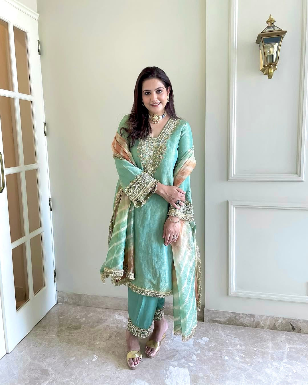 Designer Party Wear Look Top Plazzo & Dupatta Set