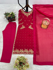 Beautiful Top-Bottom And Dupatta With Embroidery And Sequins Work