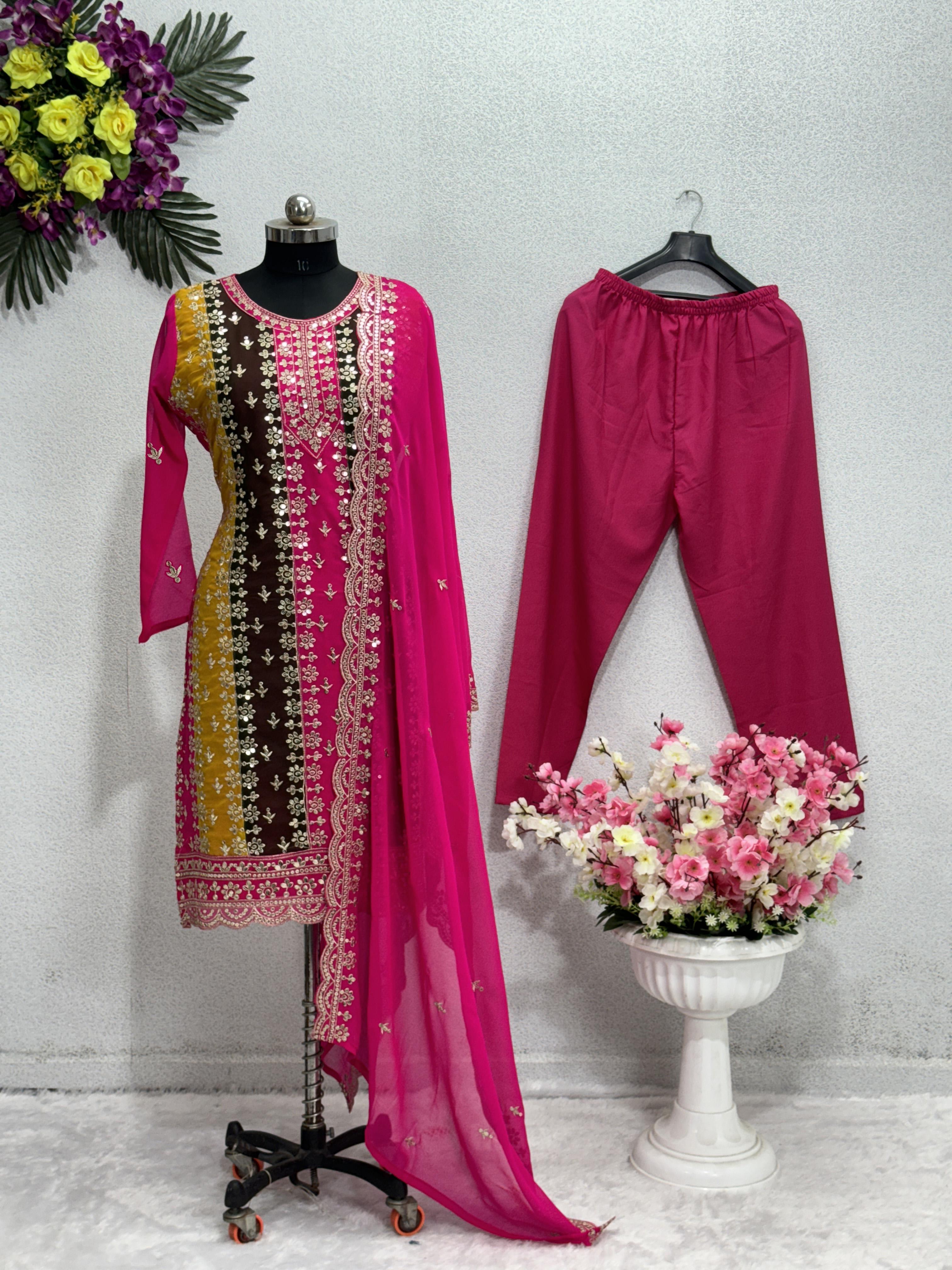 Designer Party Wear Top Pent And Dupatta