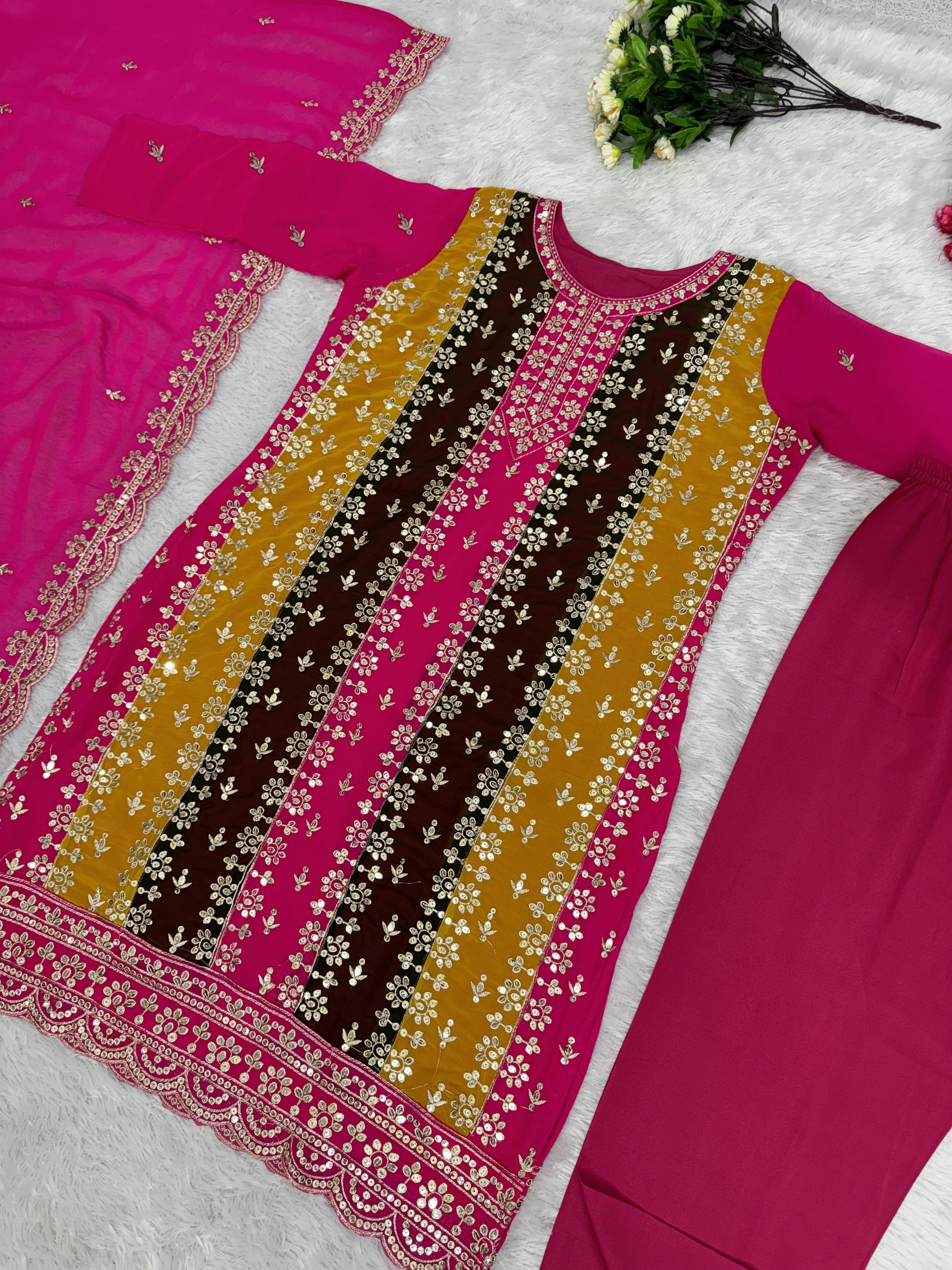 Designer Party Wear Top Pent And Dupatta
