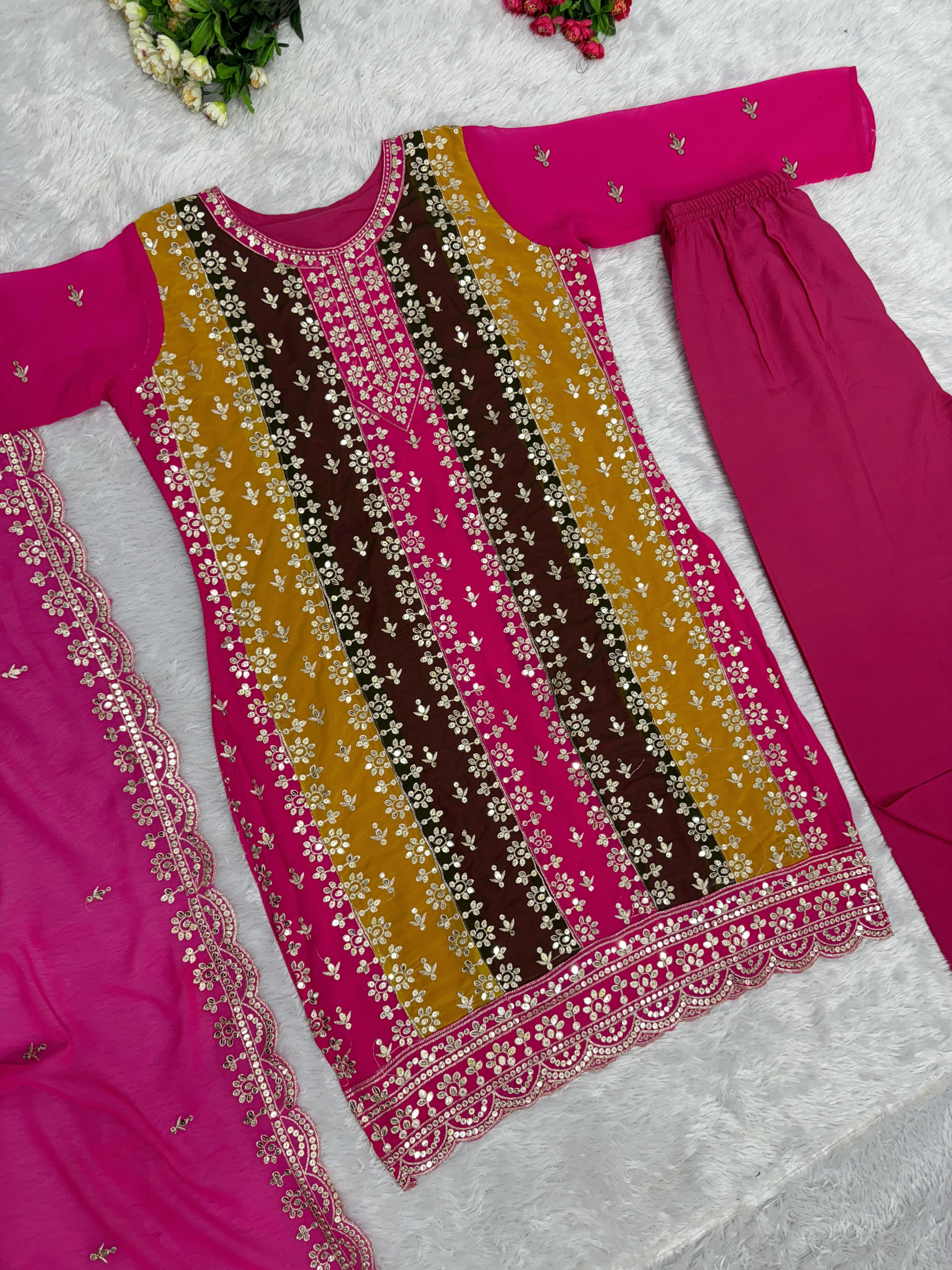 Designer Party Wear Top Pent And Dupatta