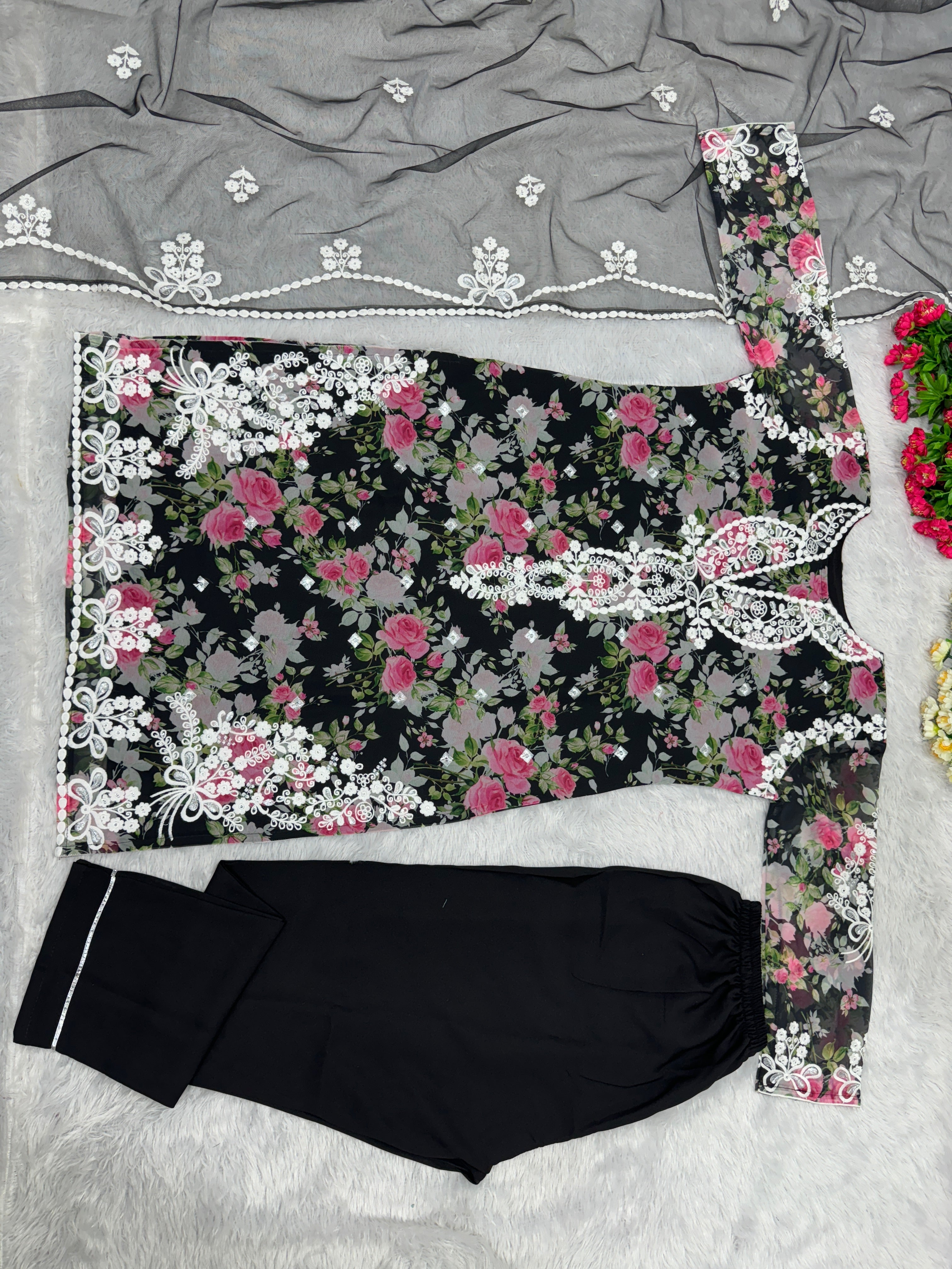 Designer Party Wear Top Plazzo And Dupatta