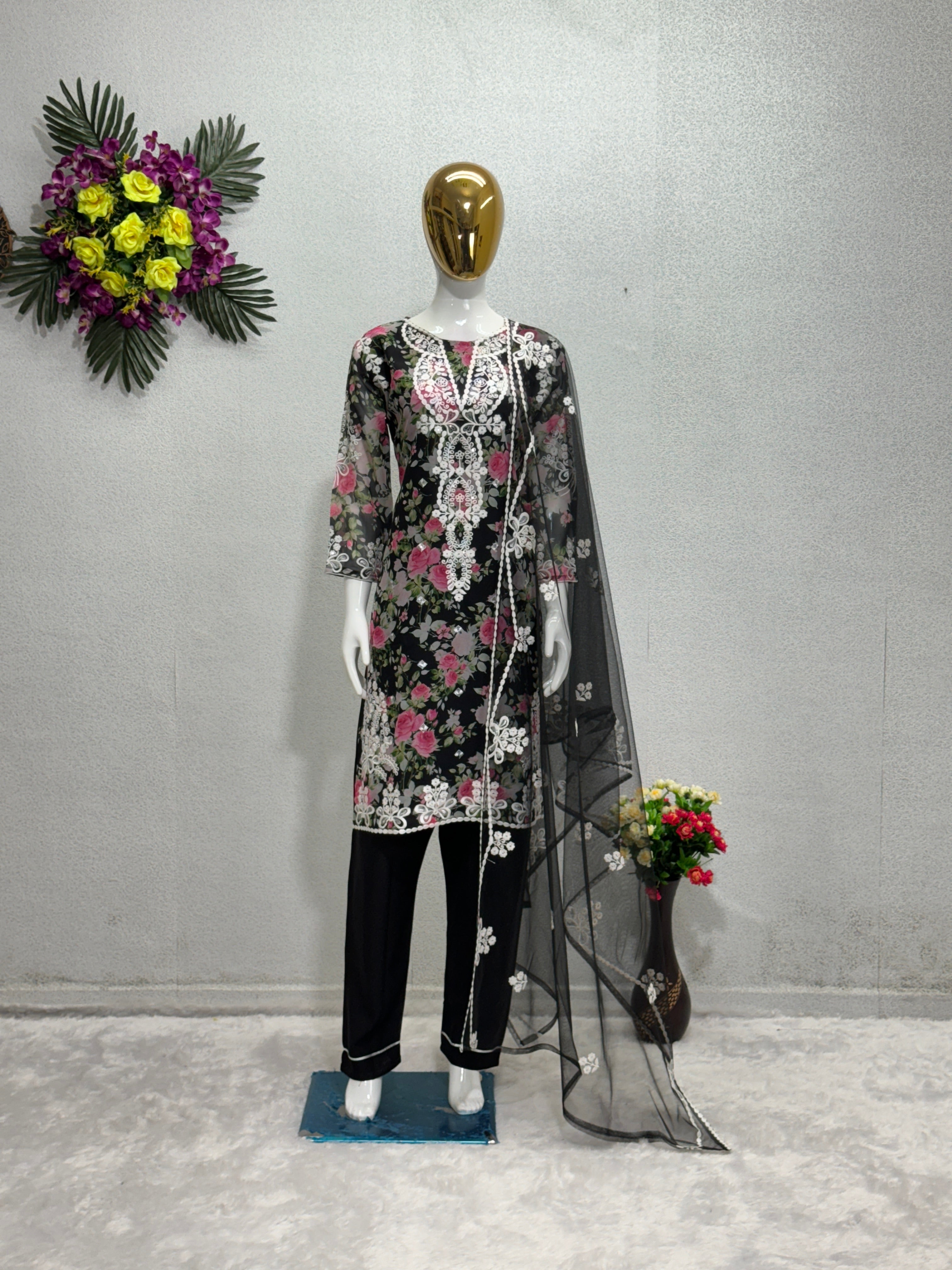 Designer Party Wear Top Plazzo And Dupatta