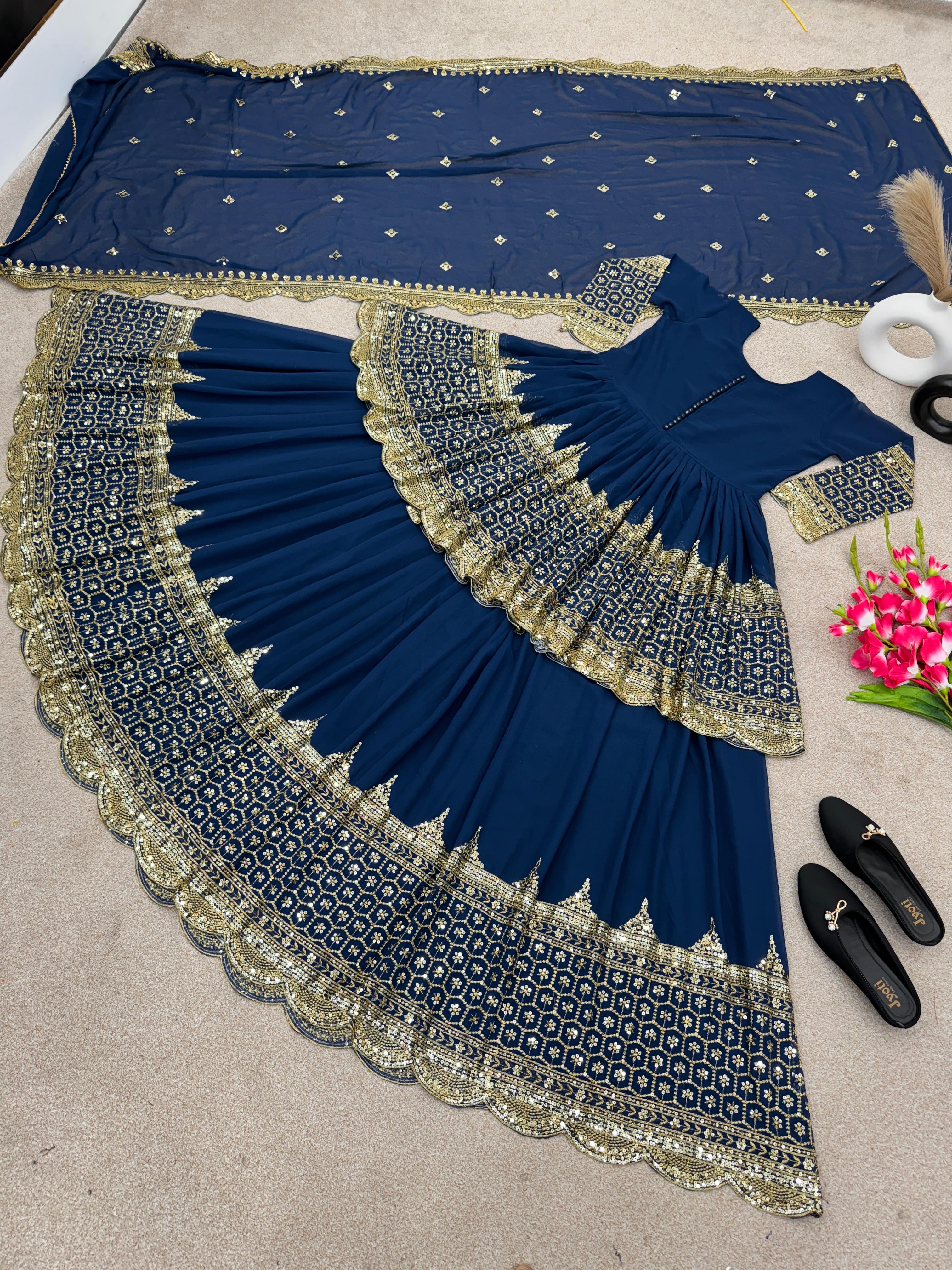 Trendy Party Wear Top Bottom And Dupatta With Embroidery Sequence Work