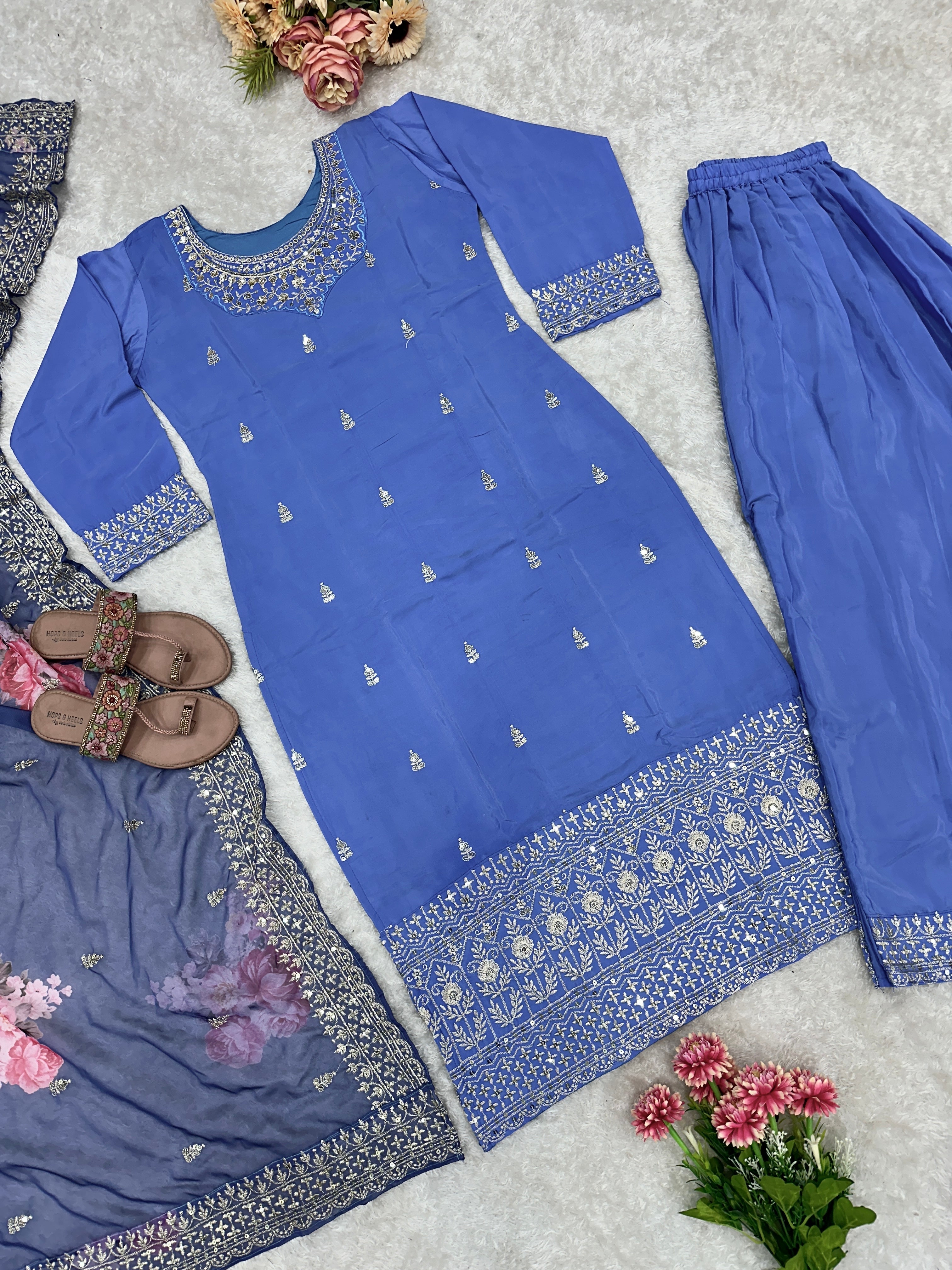 Party Wear Beautiful Top And Plazzo With Fancy Dupatta