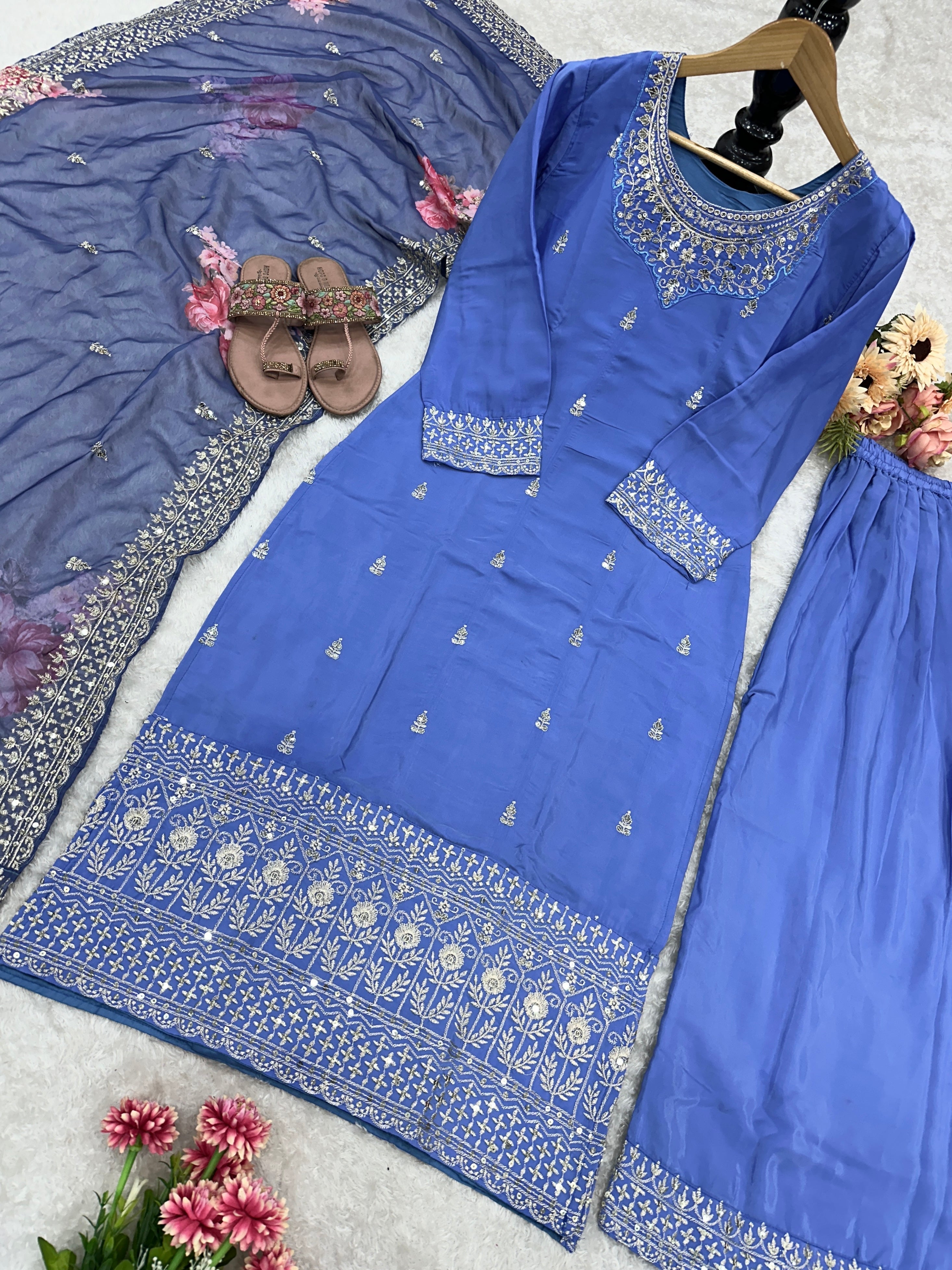 Party Wear Beautiful Top And Plazzo With Fancy Dupatta