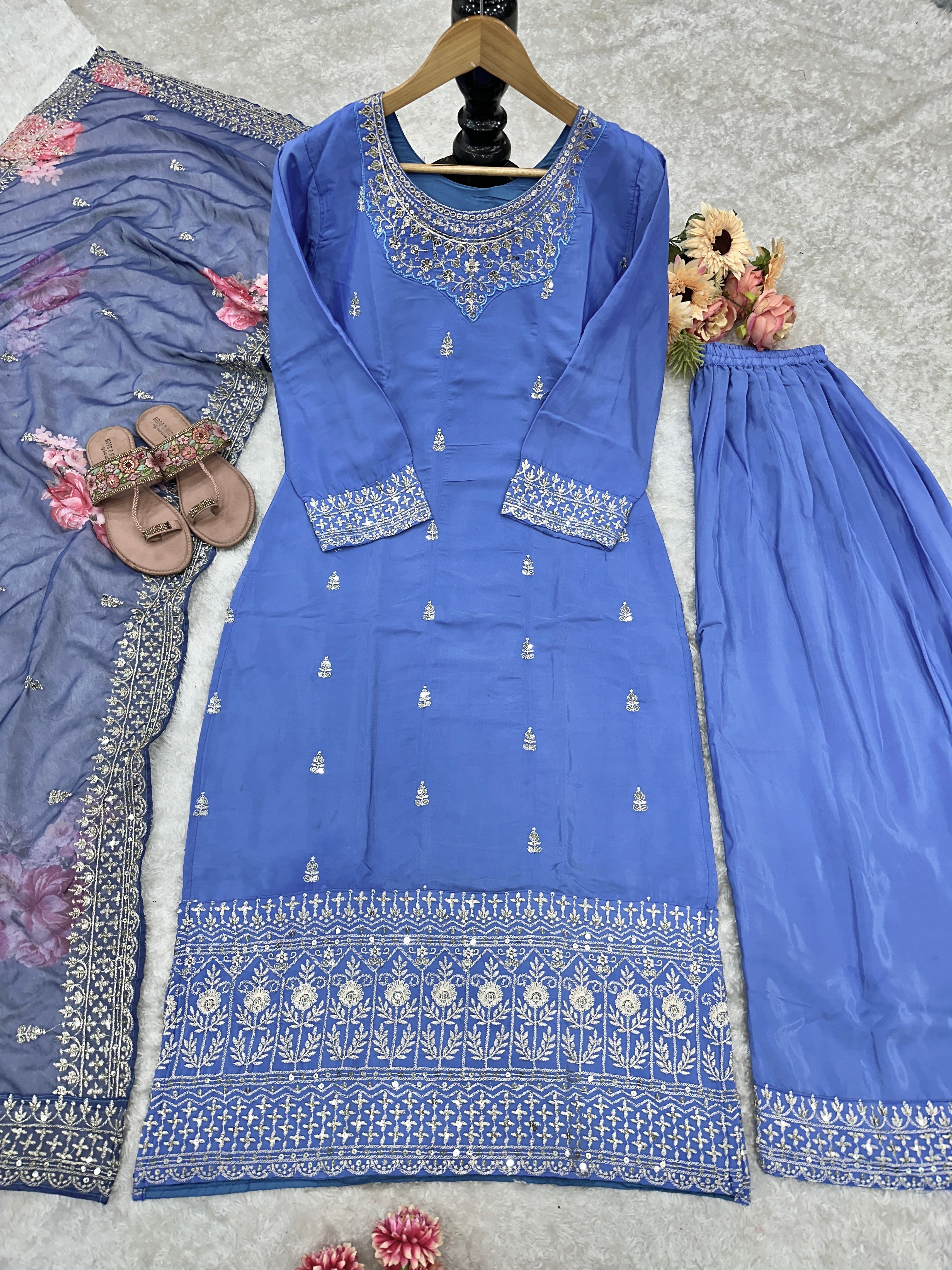 Party Wear Beautiful Top And Plazzo With Fancy Dupatta