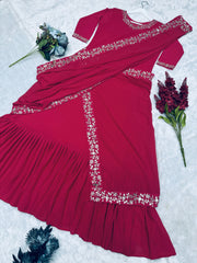 Party Wear Designer Gown With Saree With Ruffle Work